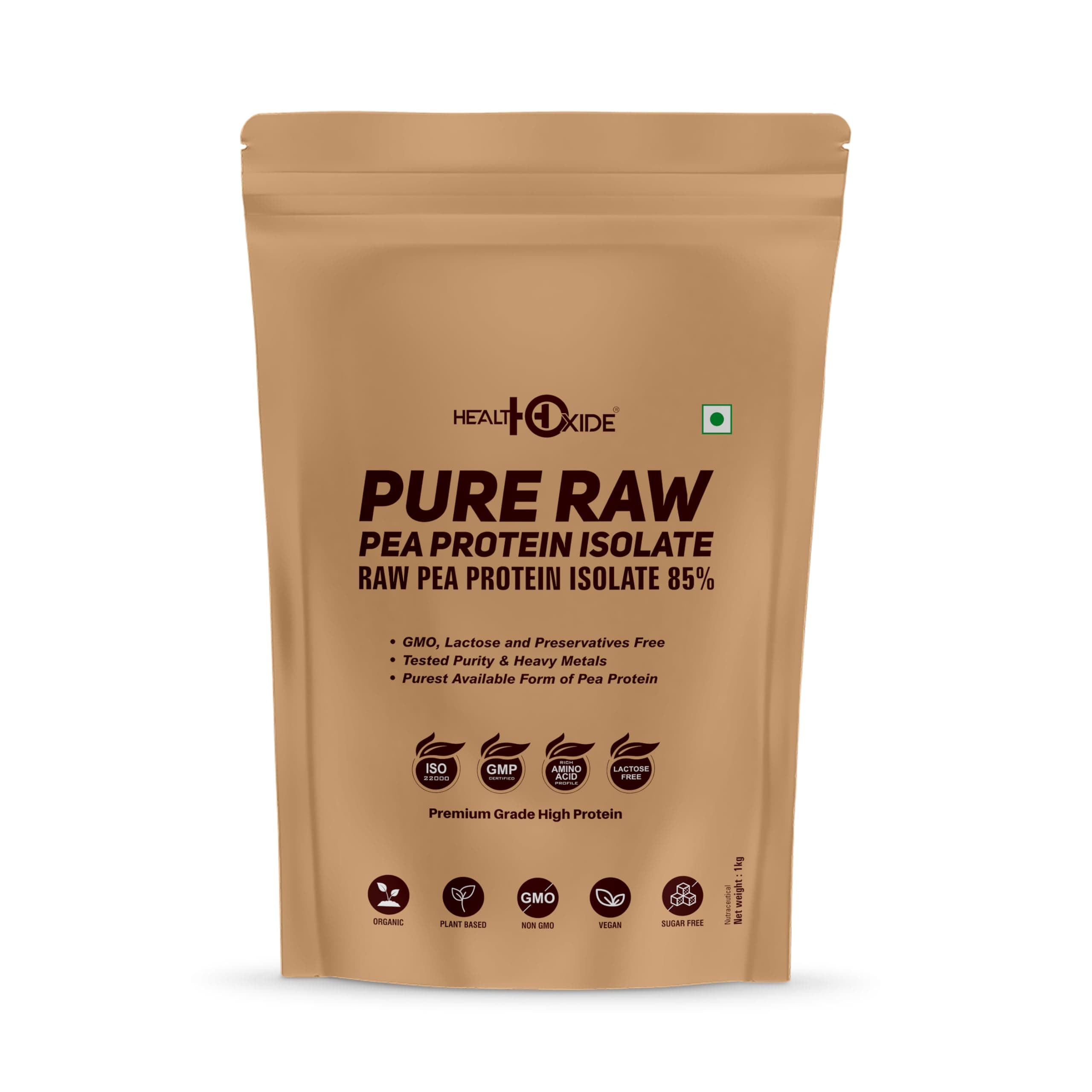 Healthoxide Pea Protein Isolate 85% - Unflavoured, Vegan, Gluten-Free, Sugar Free Plant Protein | Designed for Meal Supplementation and Men Women Elderly Beginners Gym Workout (1 KG)