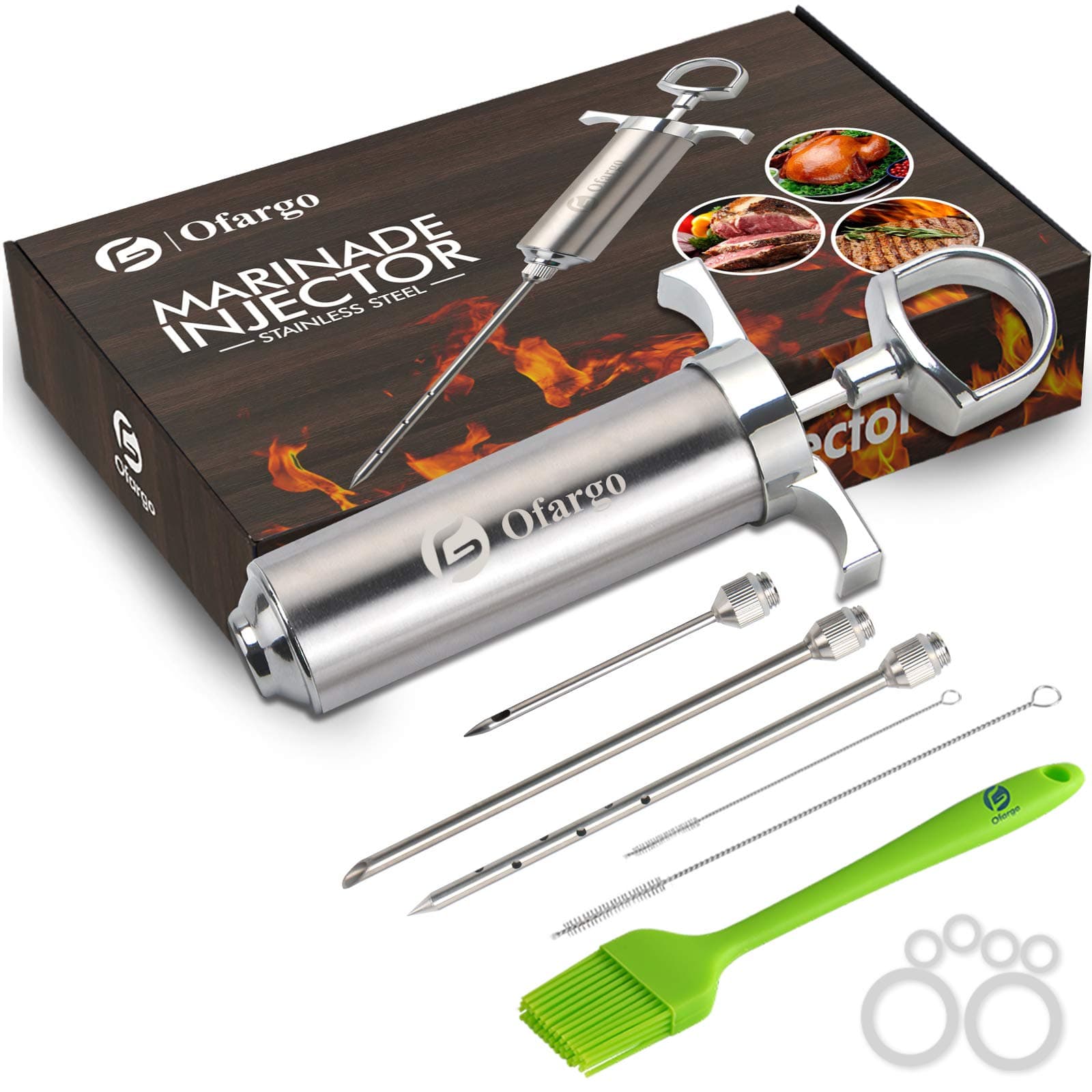 Ofargo Stainless Steel Meat Injector Syringe with 3 Marinade Injector Needles for BBQ Grill Smoker, 2-oz Large Capacity, Including Paper User Manual, Recipe E-Book (Download PDF)