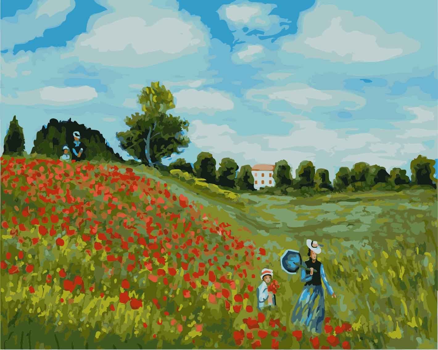DIY PBN-Paint by Numbers World Famous Painting Poppies at Argenteuil by Monet 16-by-20 inches Frameless.