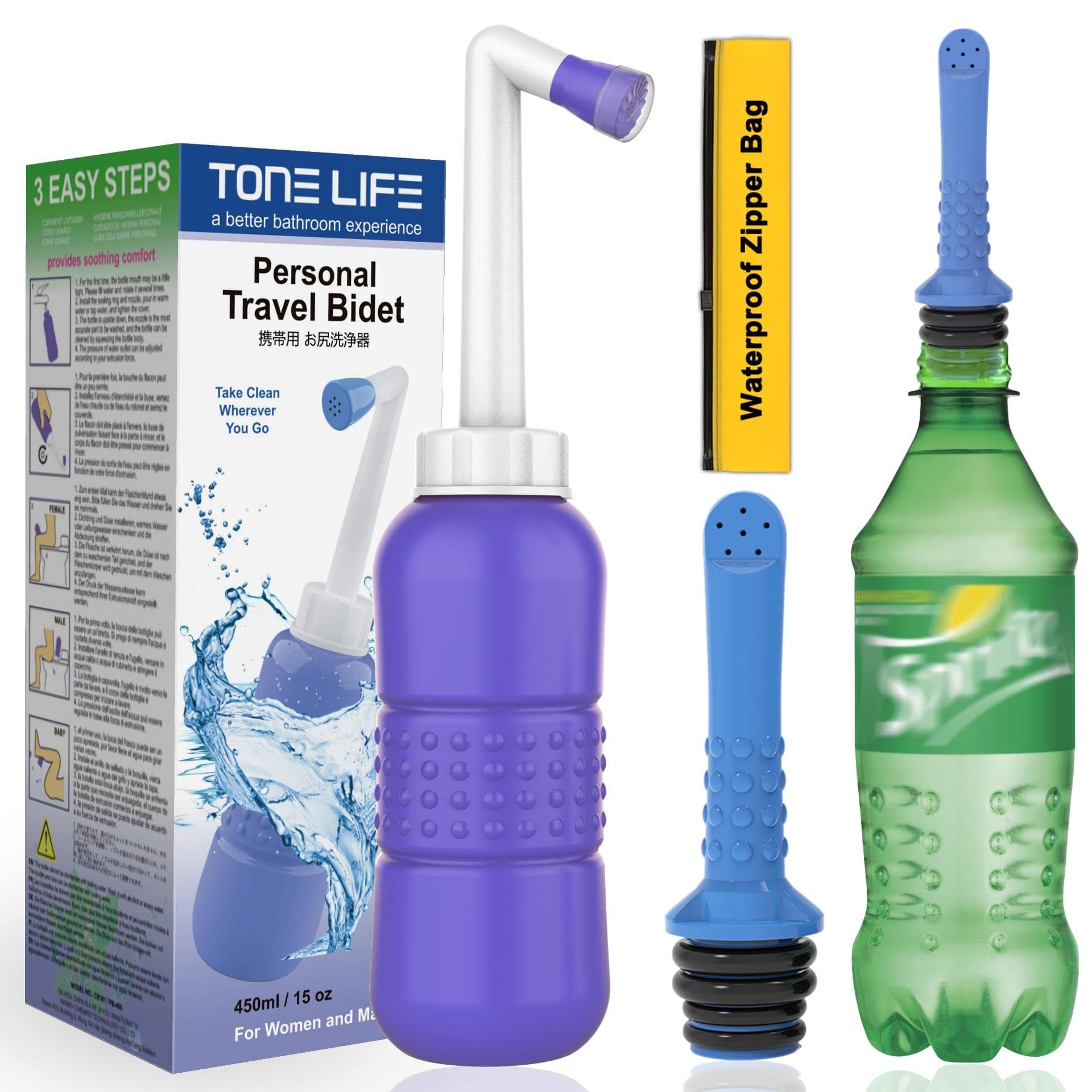 2PCS-Pack Portable Bidet Travel Bidets + Blue Backpack Bidet Camping Bidet, with Waterproof Cap + Storage Bag,Peri Bottle for Postpartum Care