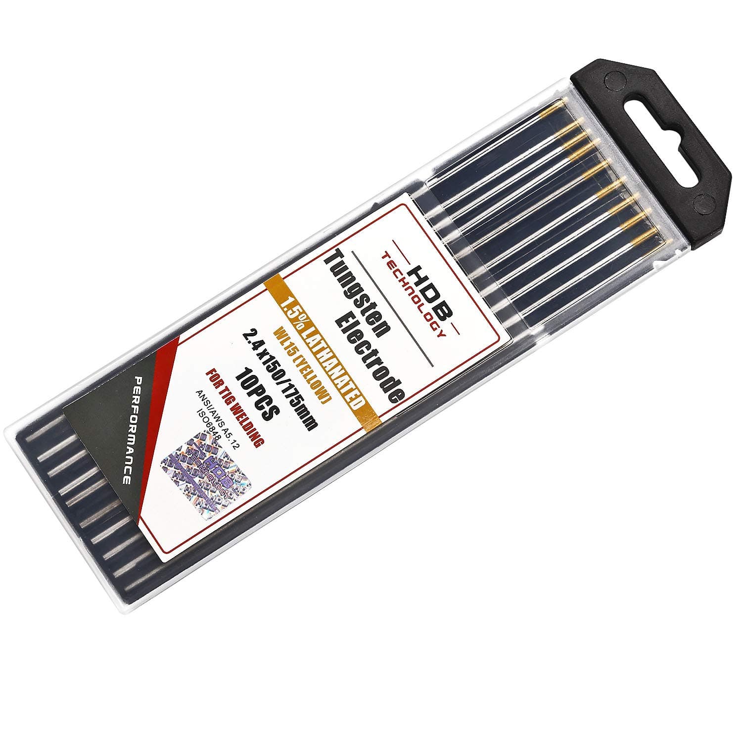 EXLECO 10Pcs Tungsten electrodes Needle WL-15 Ø2.4 x 175 mm Tungsten Electrode TIG Welding Gold WL15 for Stainless Steel, Titanium, Nickel Alloy, Carbon Steel, etc.