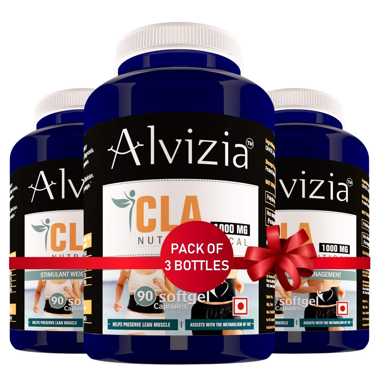 Alvizia CLA 1000Mg Supplement For Boost Metabolism And Build Muscle - 90 Softgels, 3 Month Supply, Pack Of 3