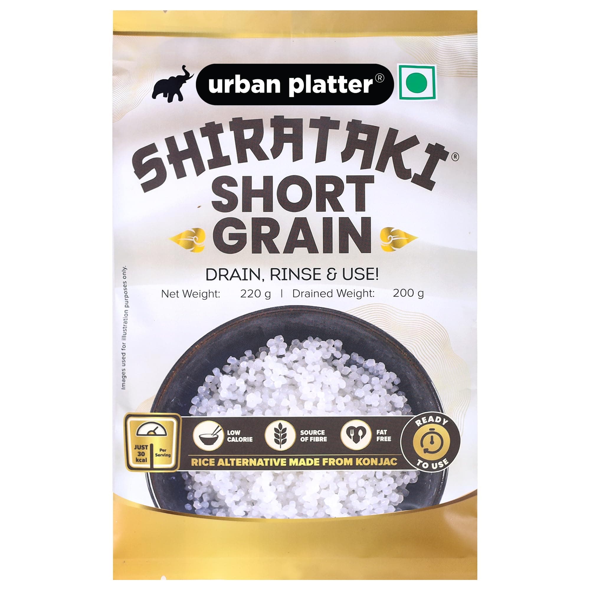 Urban Platter Shirataki Short-Grain Rice, 220 g (Ultra Low-Carb, Low-Calorie, Keto-Friendly, Fat-Free, Gluten-Free Alternative To Rice)