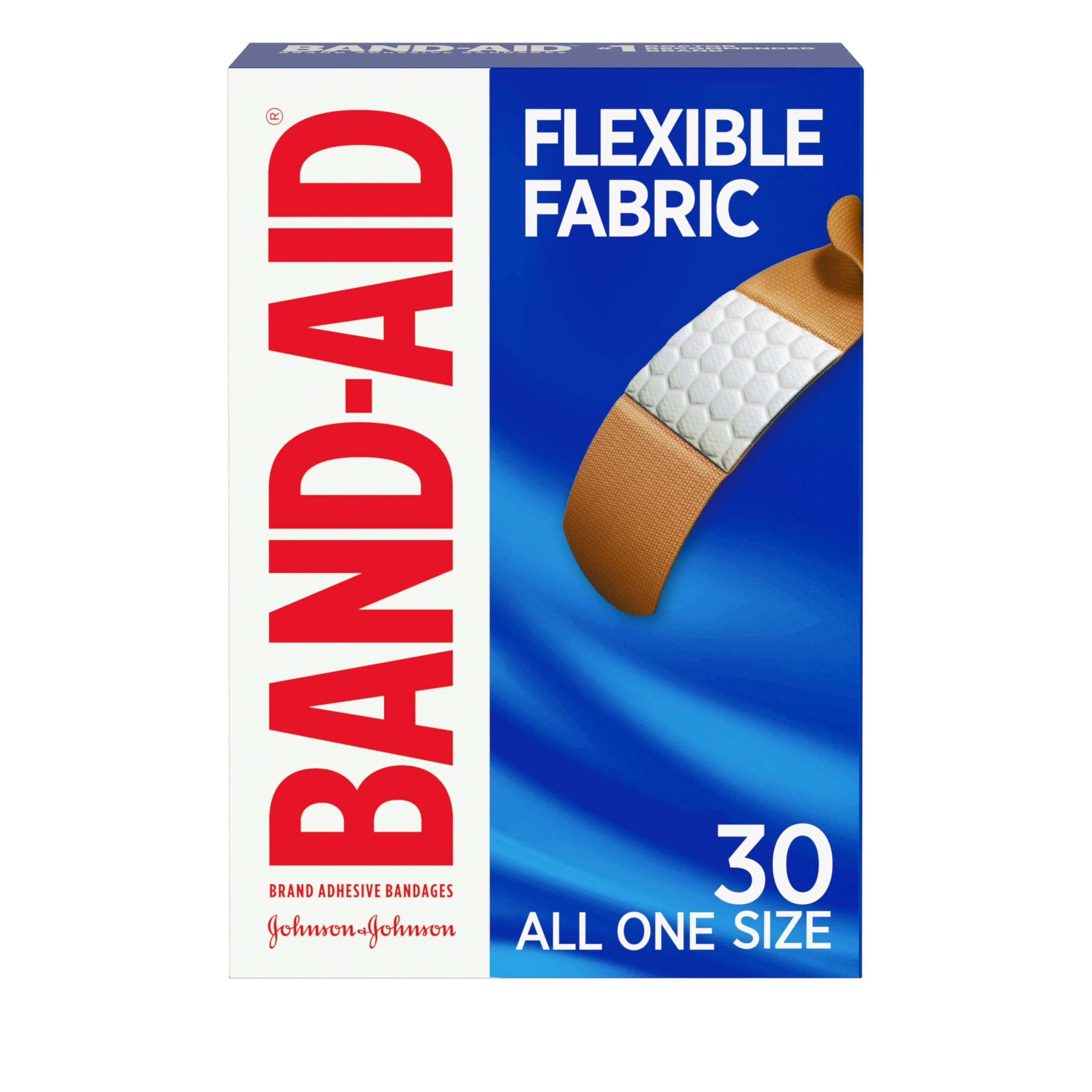 Brand Flexible Fabric Adhesive Bandages, Comfortable Flexible Protection & Wound Care of Minor Cuts & Scrapes, Quilt-Aid Technology to Cushion Painful Wounds, All One Size, 30 ct