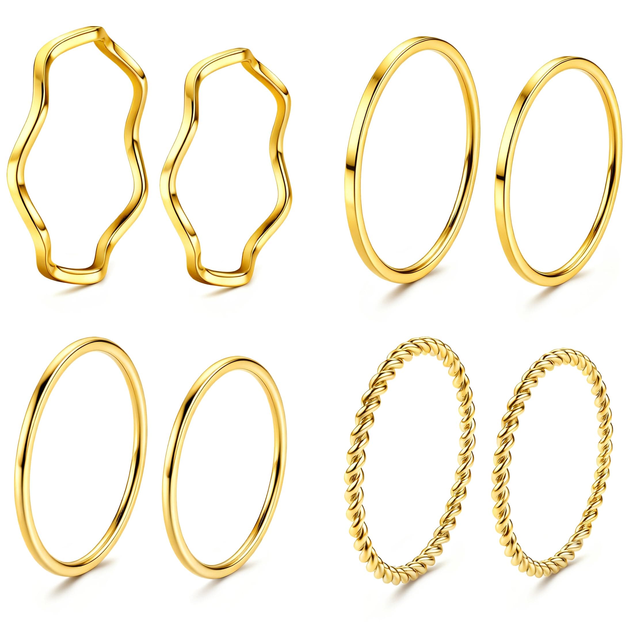 8-14Pcs 1mm Stainless Steel Women's Plain Band Knuckle Stacking Midi Rings Comfort Fit Silver/Gold/Rose Tone