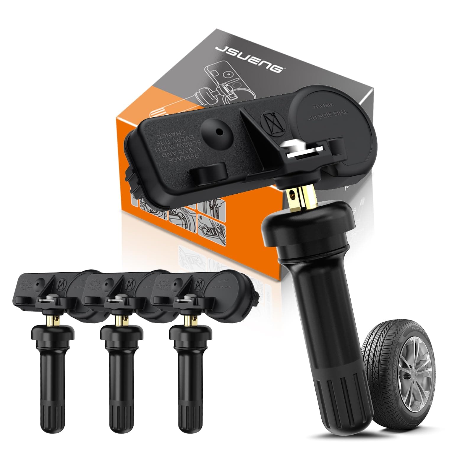 TPMS Sensor, GM Tire Pressure Monitoring System Sensor for Buick Cadillac Chevy GMC Pontiac Saturn Hummer Saab Replaces 13586335 13598771 13598772 13581558 315Mhz Set of 4