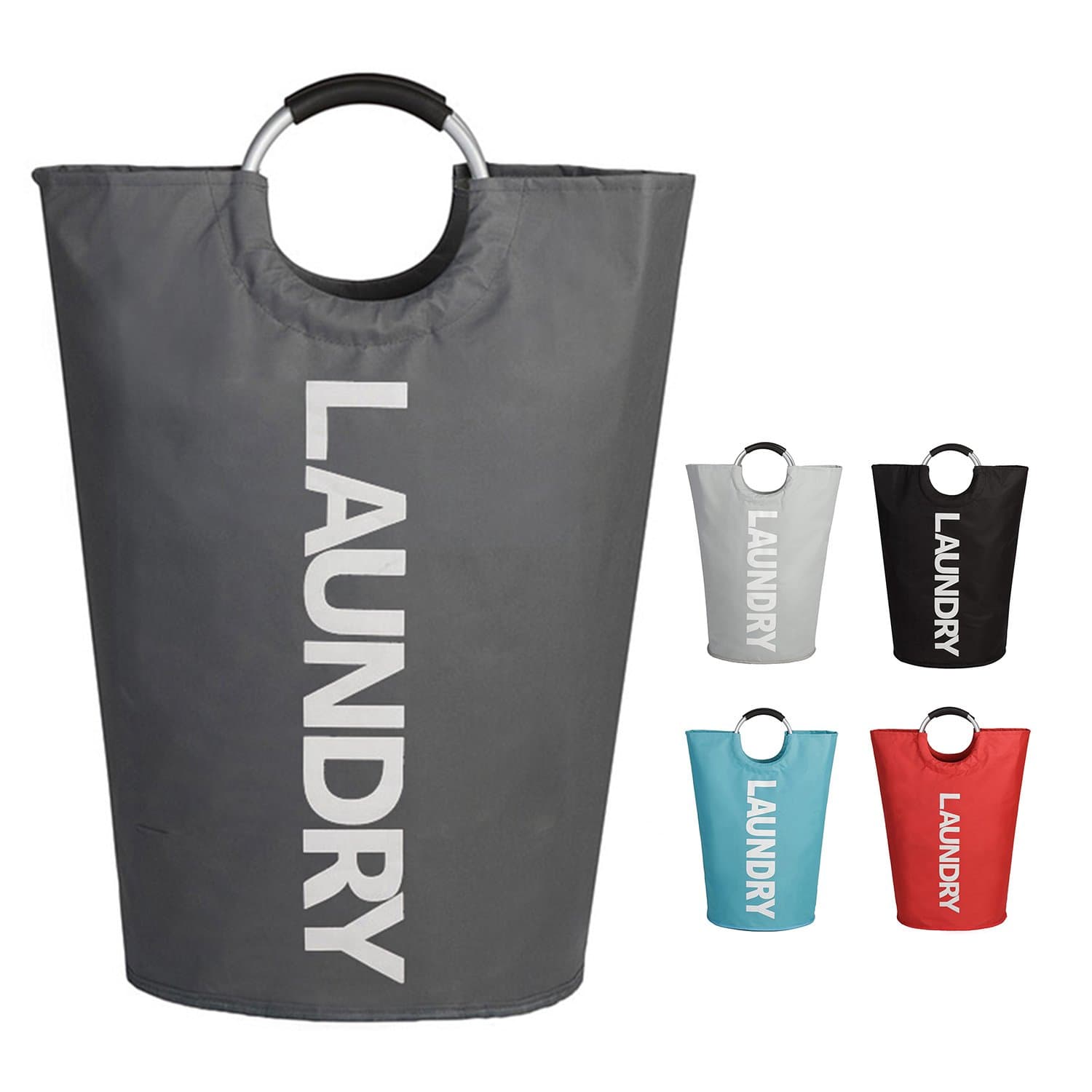 SHOUTW Laundry Bag Collapsible Laundry Basket Round Aluminum Handles for Easy to Carry Available in 5 Colors (Dark Grey)