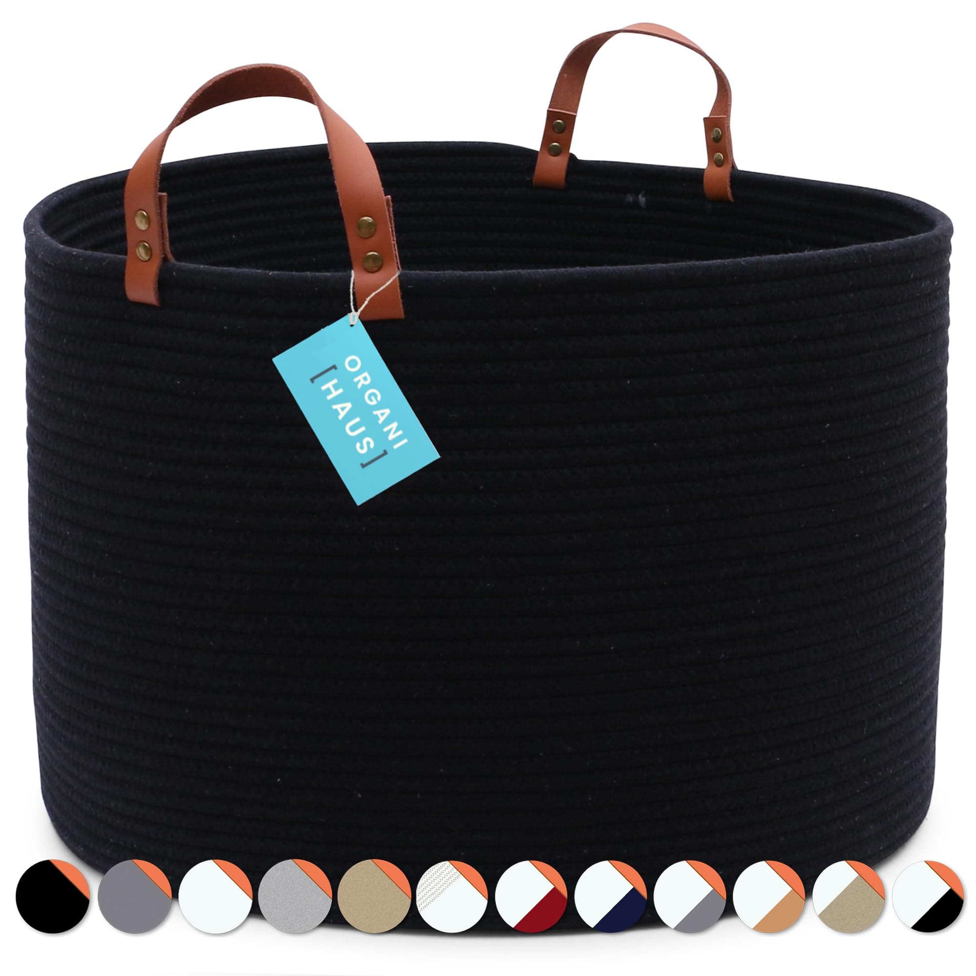 OrganiHaus Black Baskets for Organizing 20x13, Large Blanket Basket for Living Room, Toy Storage Basket for Kids, Cotton Rope Basket w/Handles, Large Basket for Blankets, Large Storage Basket