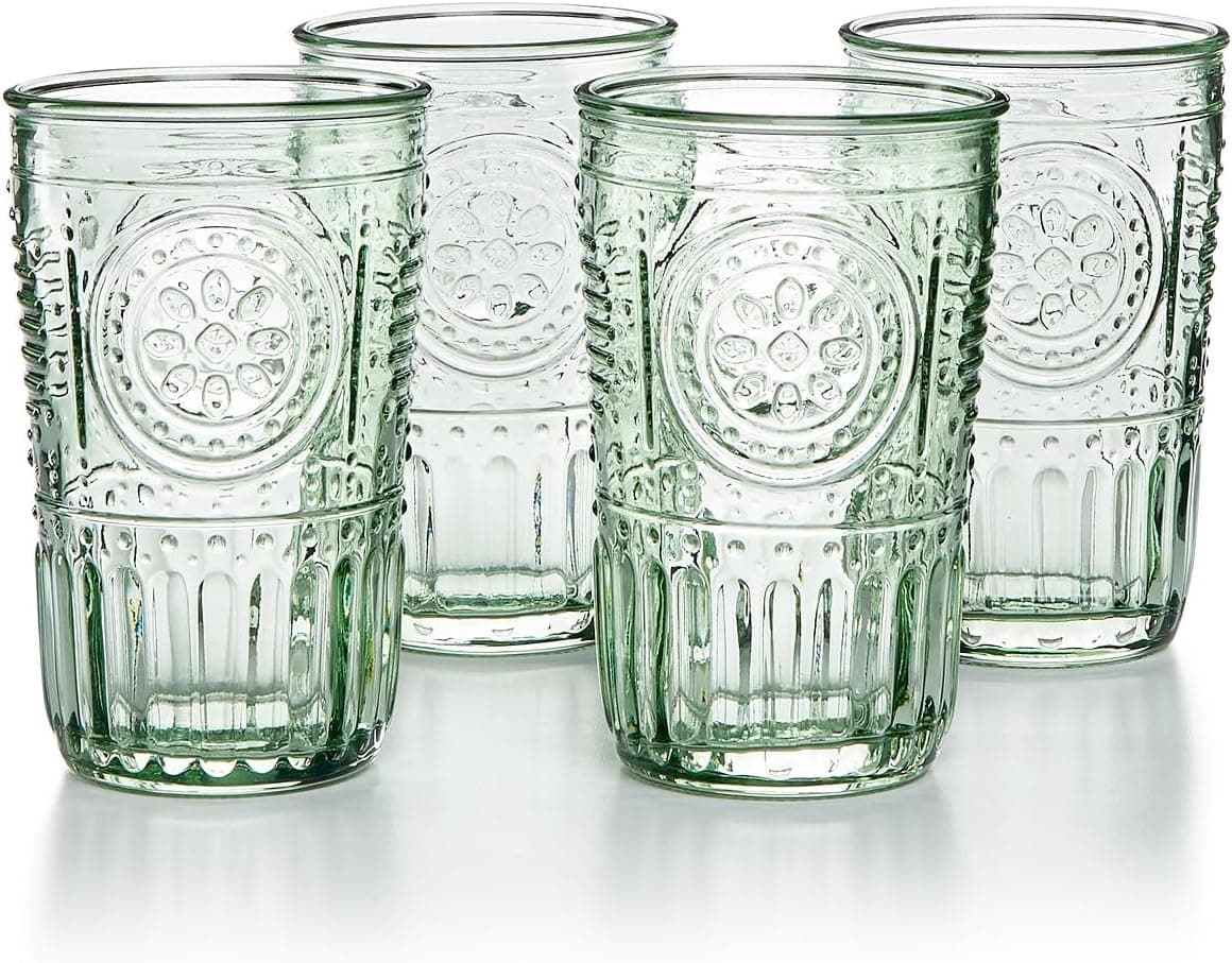 Bormioli Rocco Romantic Set Of 4 Tumbler Glasses, 11.5 Oz. Colored Crystal Glass, Pastel Green, Made In Italy.