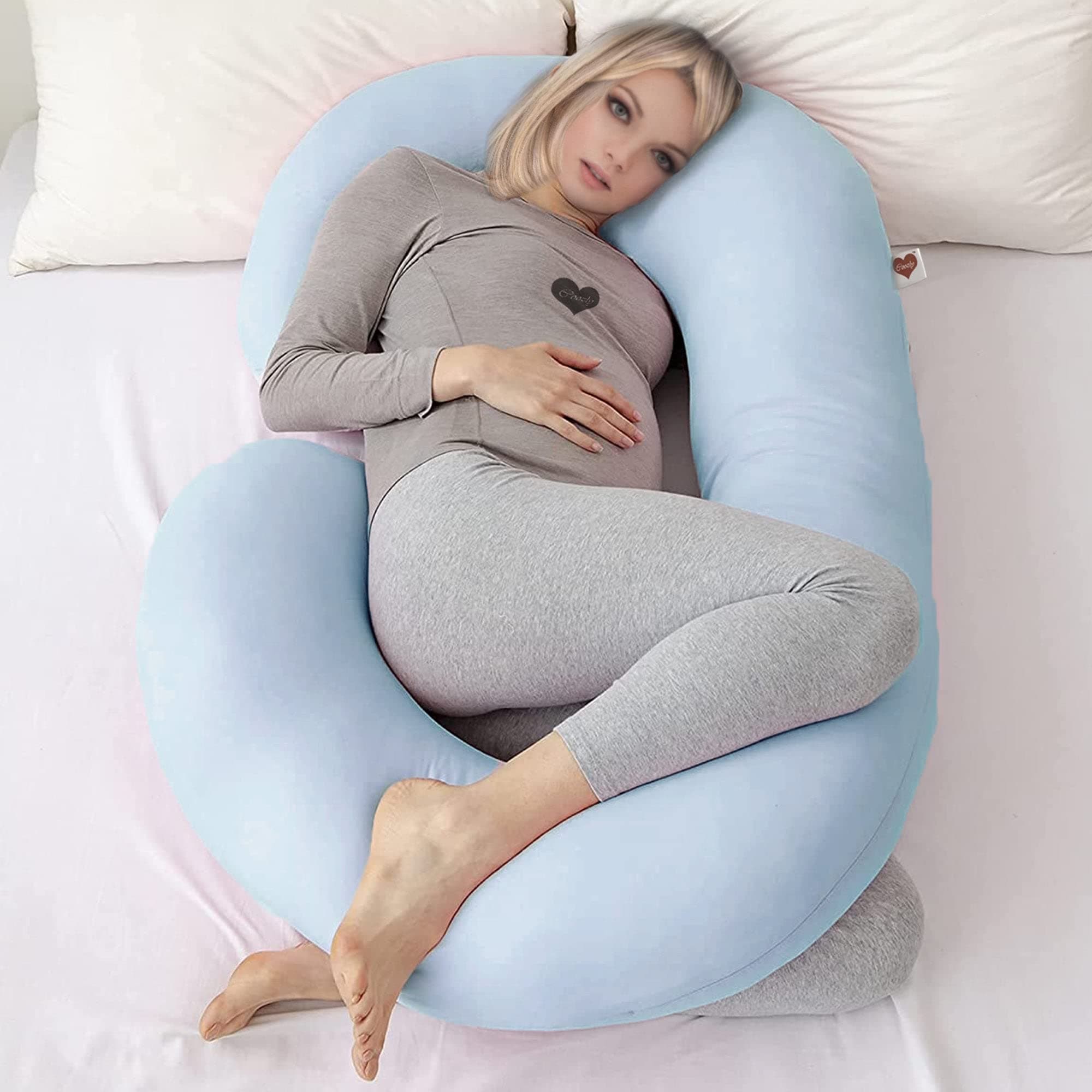 COOZLY C Shaped Pregnancy Pillow | Maternity Pillow|100% Cotton Removable Covers | Premium PregnoCare Fibres | Pregnancy Sleeping Pillow (Sky Blue)