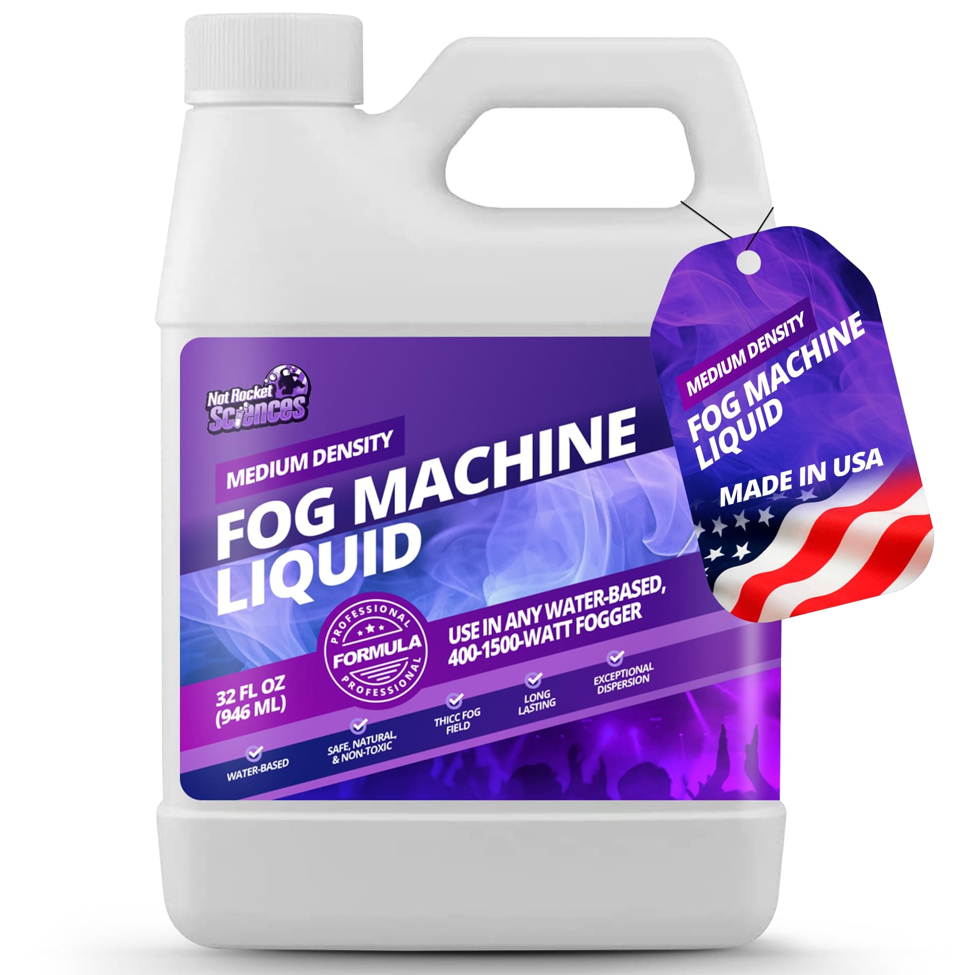 Fog Machine Liquid - 32oz Smoke Machine Fog Juice for Halloween Party, Medium Density, Long-Lasting, Low-Lying, High Output, Water-Based.