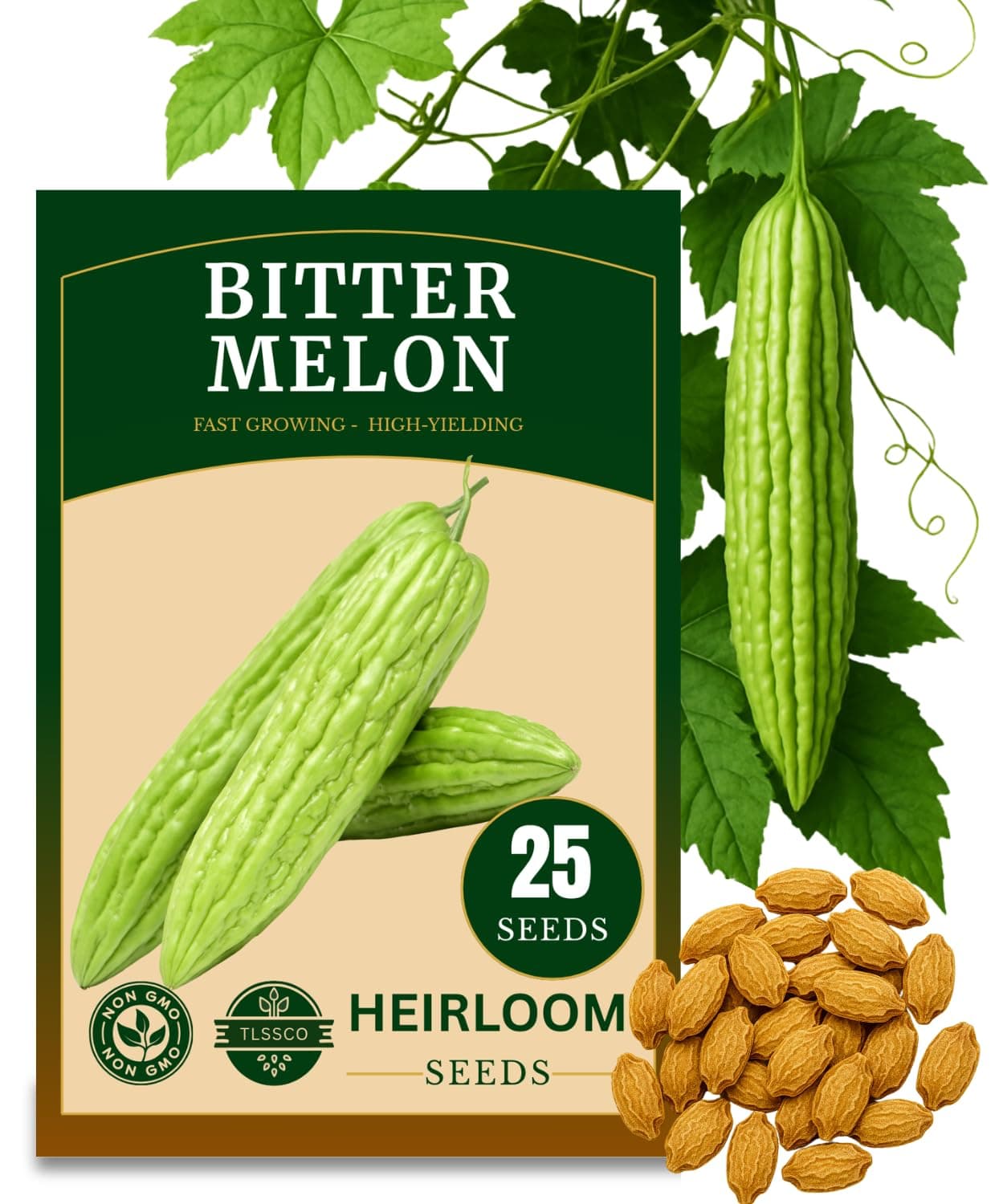25+ USA Premium Bitter Melon Seeds for Planting (Bitter Gourd), Non-GMO Seeds – Up to 16 inches Fast Growing – High-Yielding, Extra Long, Authentic Flavor, Heirloom
