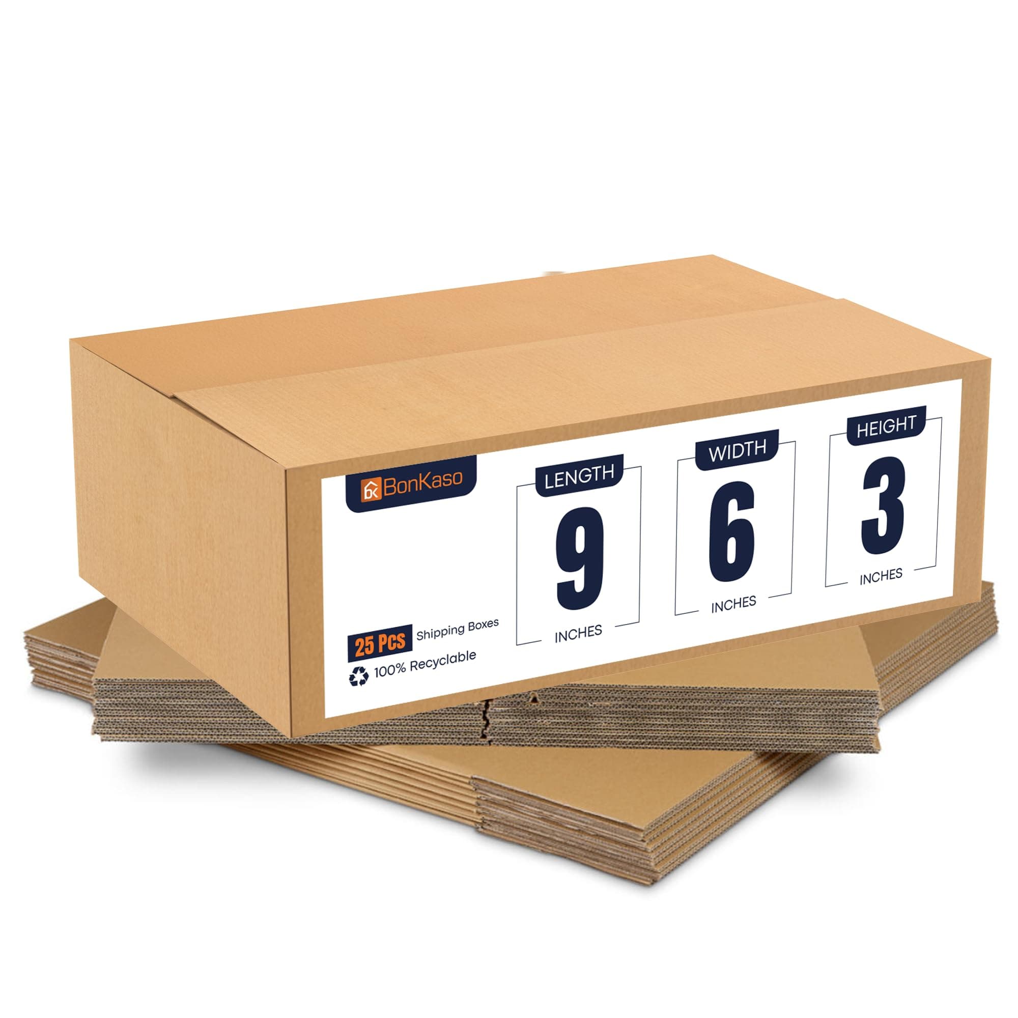 BonKaso 3 Ply Corrugated Boxes for Packaging | 9"x6"x3" (Pack of 25) | Brown Cardboard Packing Boxes for Shipping, Moving & Storage | Carton Boxes for Courier & Goods Transportation.
