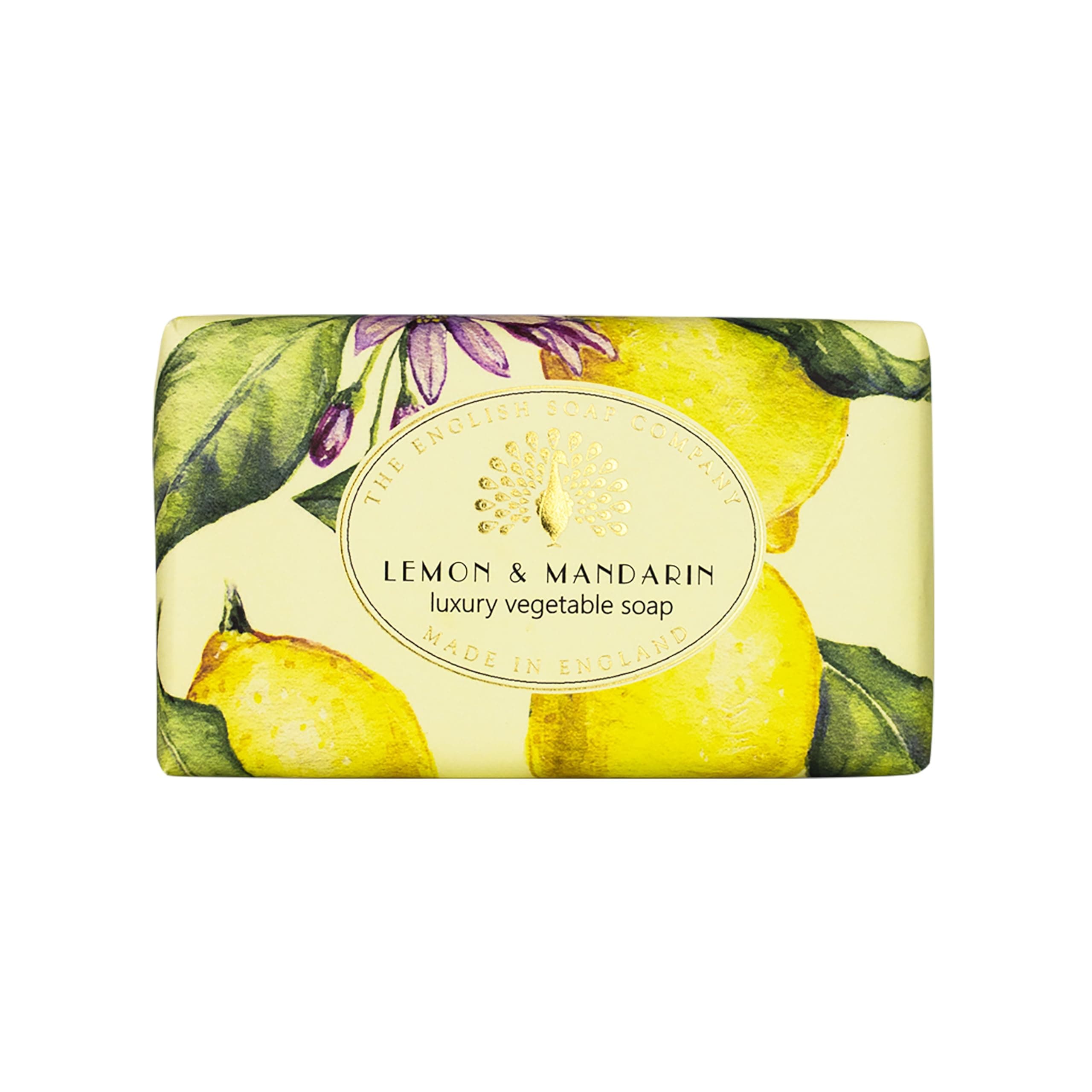 The English Soap CompanyVintage Wrapped Soap Bar, Moisturising Shea Butter Soap Bar for Face and Body, Lemon Mandarin Scent 190g[Amazon-developed Certification] Compact by Design