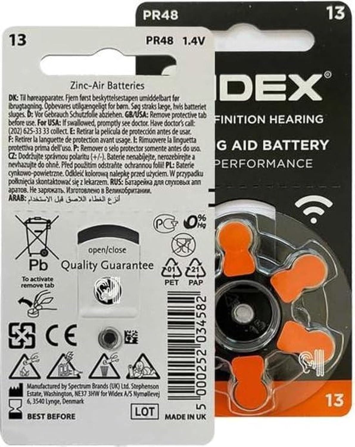 Widex hearing aid battery Size 13 (PR48) (10 Packet=60 Batteries)