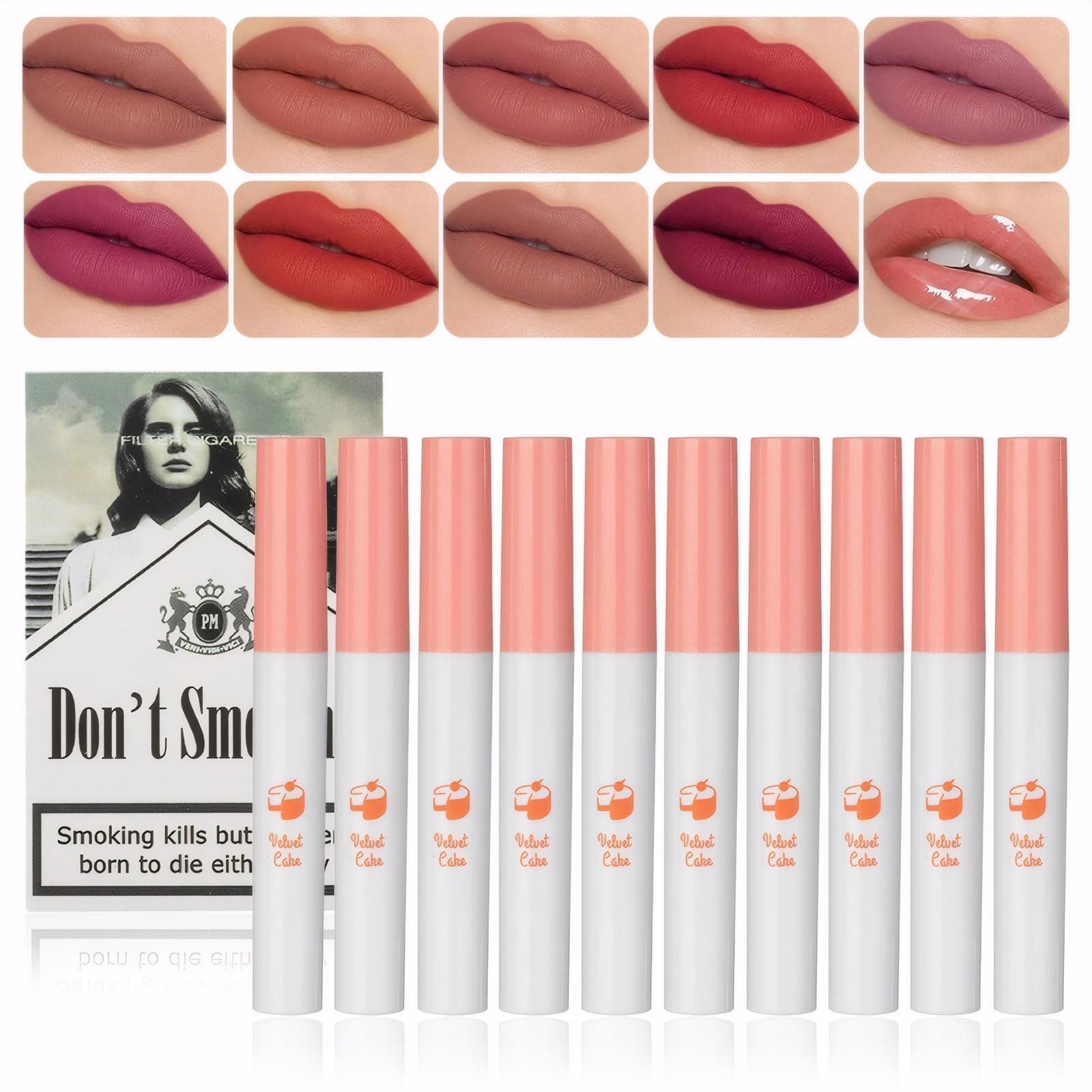 Lana Del Rey Lipstick, Matte Lipstick Sets for Women Long Lasting Plumping Lip Gloss 10 PCS High Pigmented Velvety Waterproof Natural LipStick Makeup Gifts Set