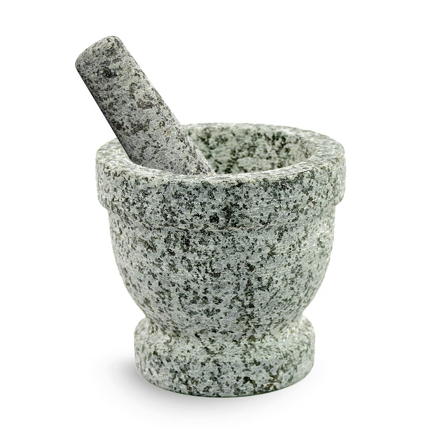 Mortar and Pestle Set - Unpolished Granite Bowl with Bonus Garlic Peeler | Great for Guacamole! | 1.5 Cup Capacity. Protective Pad for Stability and Protected Counters