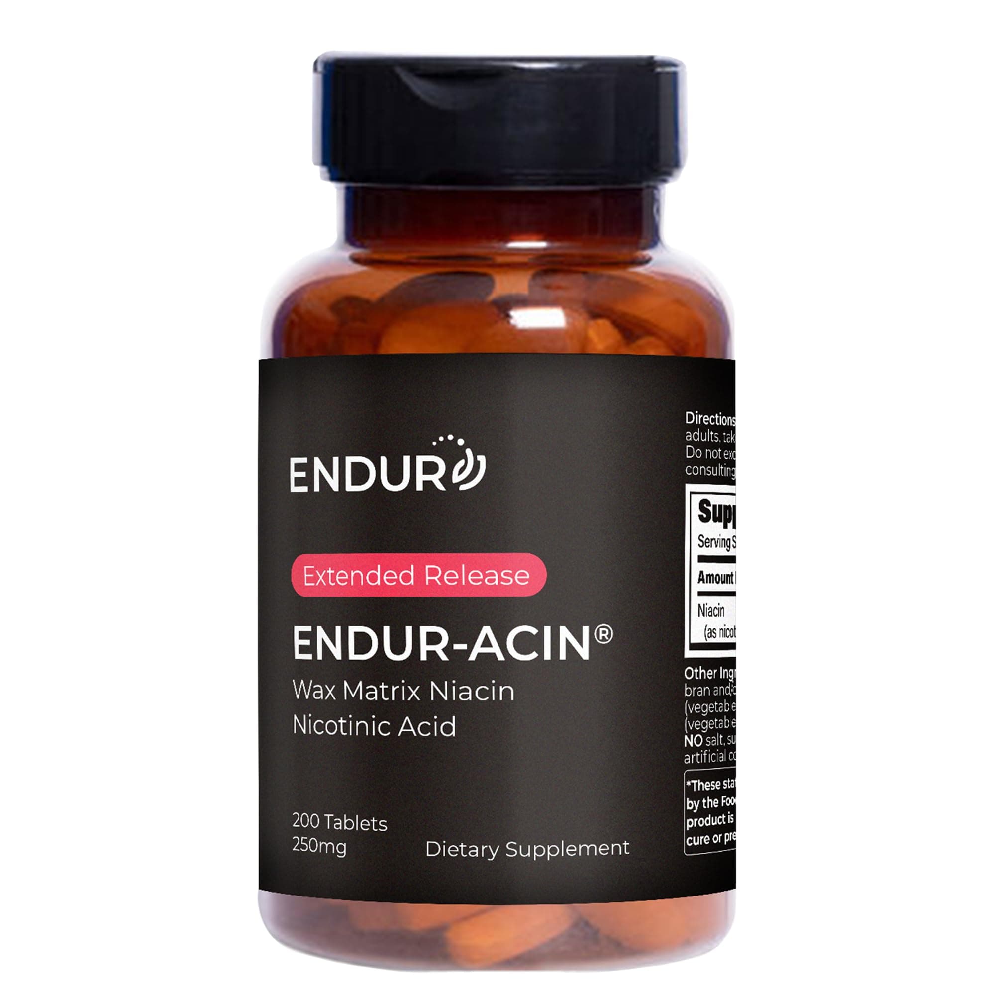 ENDUR-ACIN - Niacin B3 - ER (Extended Release) 250 mg - Nicotinic Acid - Healthy Heart & Cholesterol Balance Supplement - Low-Flush High-Potency Niacin with 4–8 HR Timed-Release Matrix - 200 Tablets
