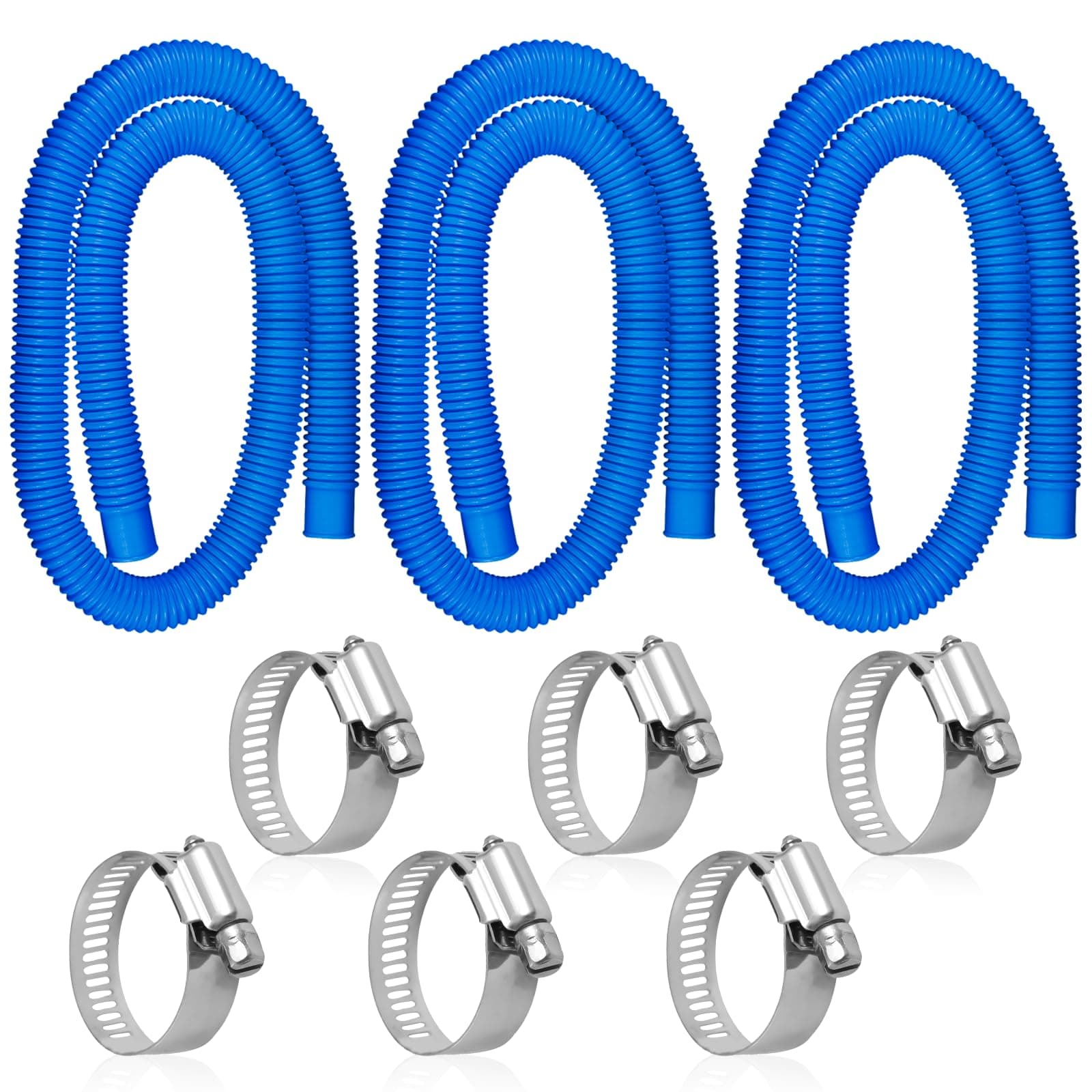 Pool Hoses Replacement for Above Ground Pools - 3 Pack 1.25" x 59" Diameter Pool Pump Hoses for In tex 607 637 Pump, 1-1/4" Pool Filter Hose with 6 Metal Clamps for 330GPH 530GPH 1000GPH Filter Pumps