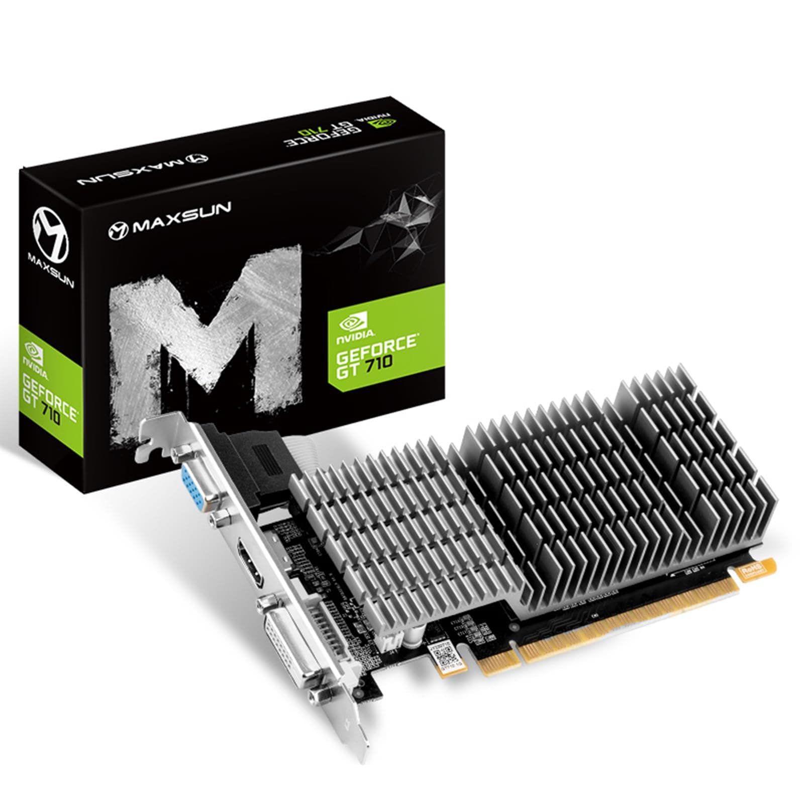 maxsun GEFORCE GT 710 1GB Low Profile Ready Small Form Factor Video Graphics Card GPU Support DirectX12 OpenGL4.5, Low Consumption, VGA, DVI-D, HDMI, Fanless Cooling
