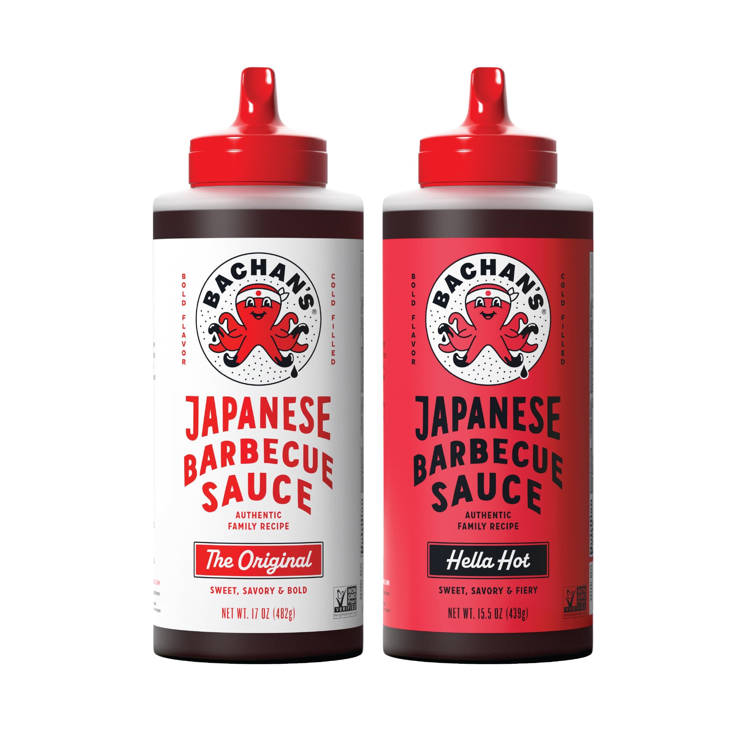 Bachan's Japanese Barbecue Sauce 2 Pack - 1 Original, 1 Hella Hot - BBQ Sauce for Wings, Chicken, Beef, Pork, Seafood, Noodles, and More. Non GMO, No Preservatives, BPA free