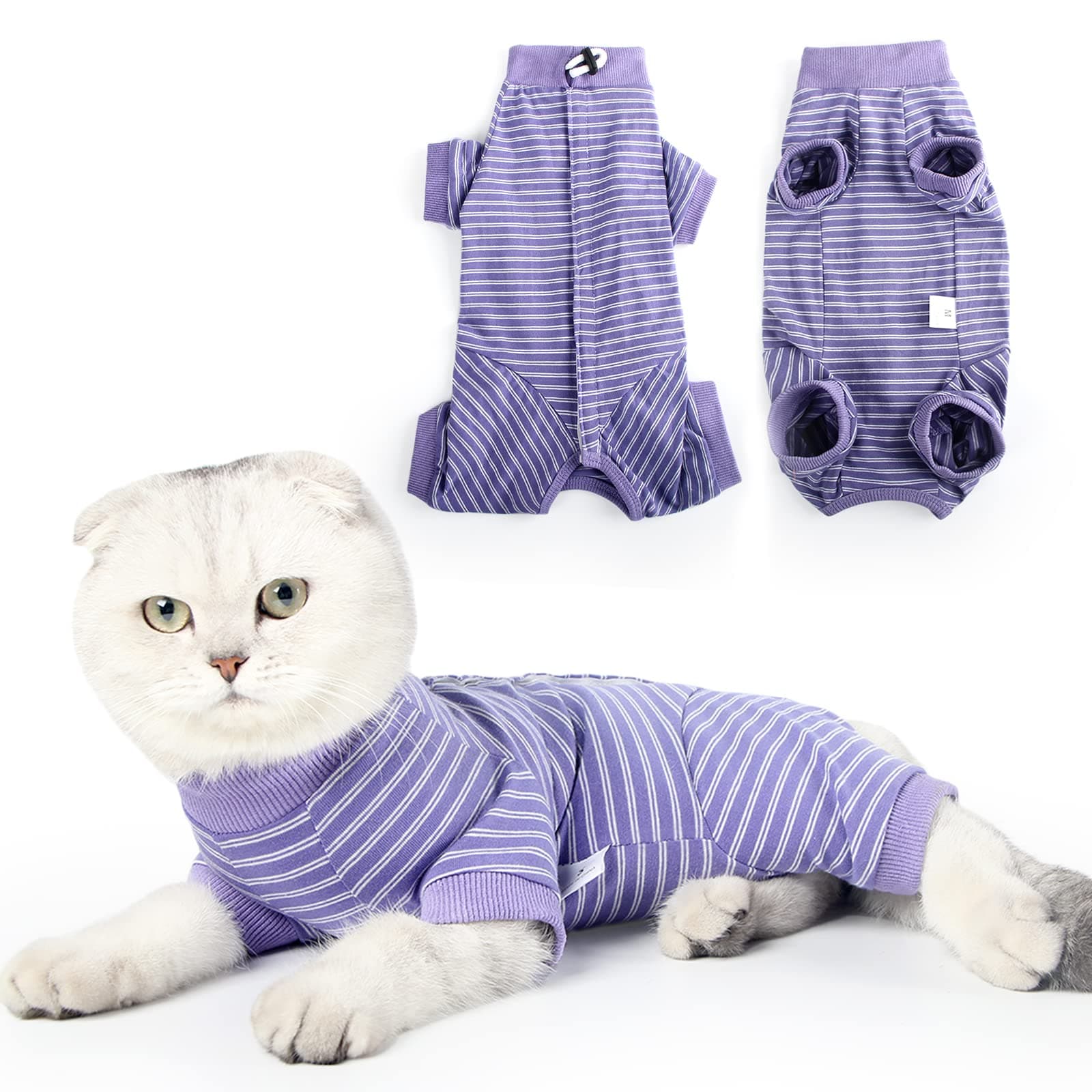 HEYWEANCat Recovery Suit Cats Vest Bodysuit After Surgery Stripes Long Sleeve Cat Onesies for Kitten Medical Care Cone Collar Alternatives Pet Surgical Shirt Cats Clothing Pajama Suit
