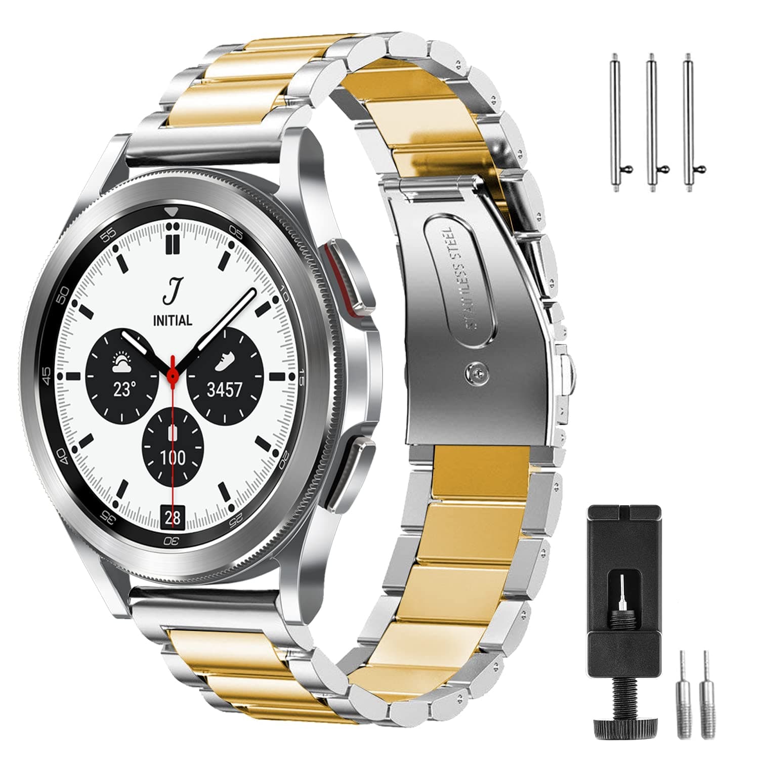 SHANGPULE Compatible with Samsung Galaxy Watch 5 Band 40mm/44mm/Pro 45mm, Galaxy Watch 4 40mm/44mm Bands, Galaxy Watch 4 Classic Band 42mm/46mm/20mm Stainless Steel Metal Replacement Strap Women Men