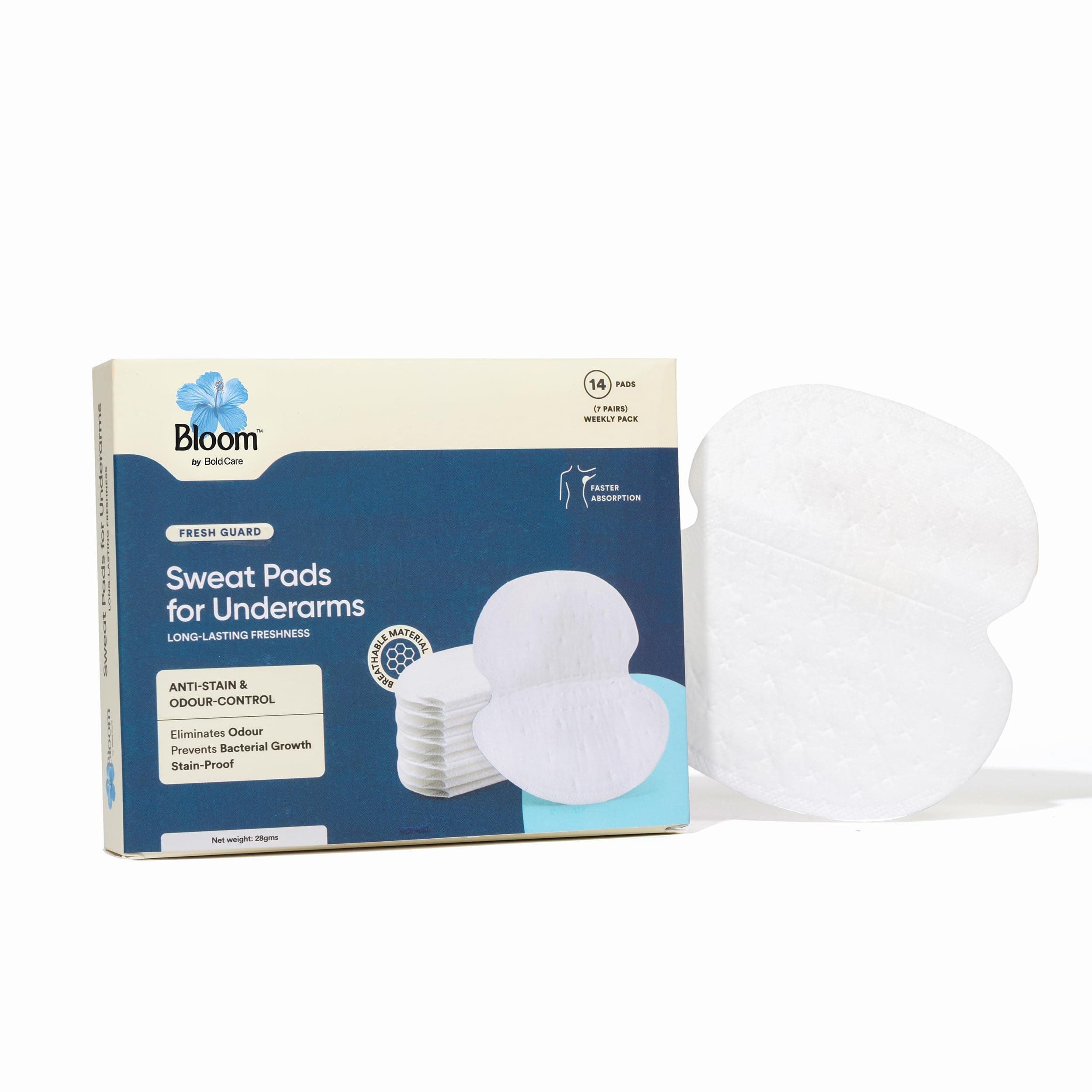 Bloom Sweat Pads for Underarms | 14 pads (7 pairs) | For Underarm Sweat Stains & Foul Odour | Breathable Material for Quick Absorption | Ultra Thin and Deodorising | Self-Adhesive Sweat Pads |