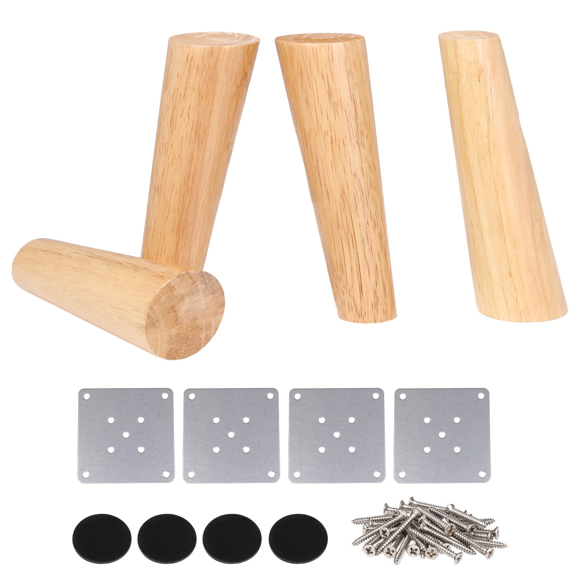 4Pcs Wood Sofa Feet Oblique Tapered Wooden Furniture Legs Wood color, 18cm with white box