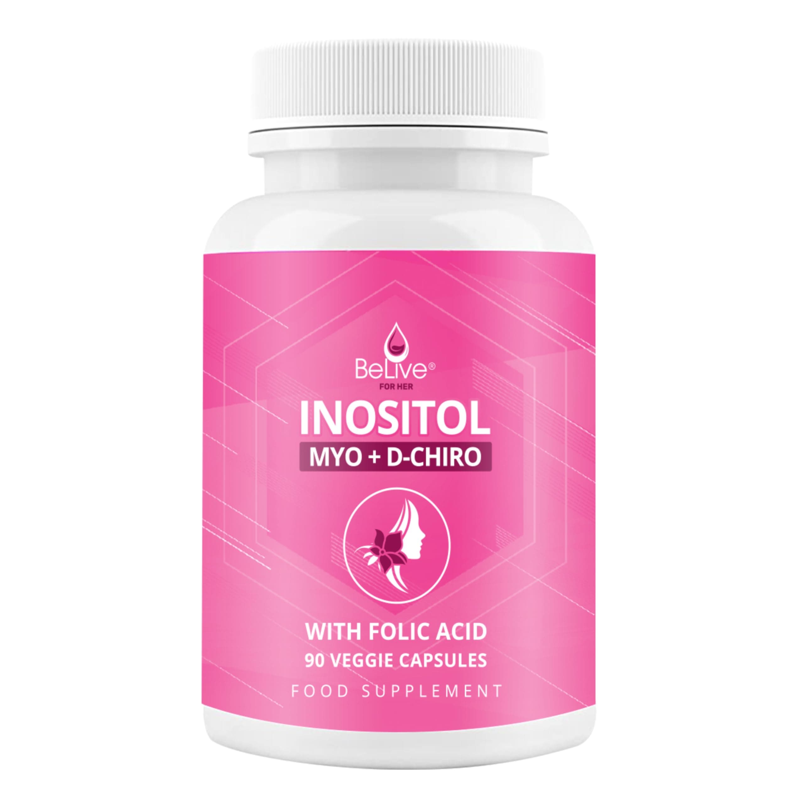 BeLive Myo-Inositol & D-Chiro Inositol Capsules - 90Ct I Inositol Supplement with Folic Acid Supplements for Woman, Optimal 40:1 Ratio (1)