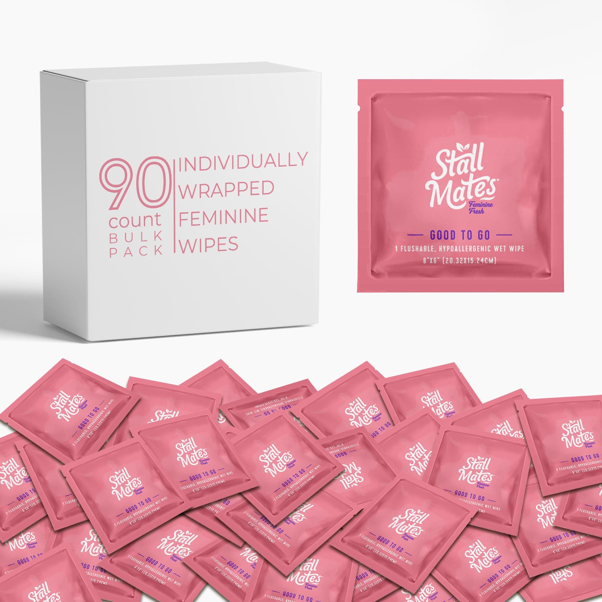 Wipes Feminine Fresh - Flushable | Individually Wrapped Cleansing Travel Friendly PH balanced Unscented with Sunflower, Rosemary and Aloe (90 on-the-go singles) BULK PACK