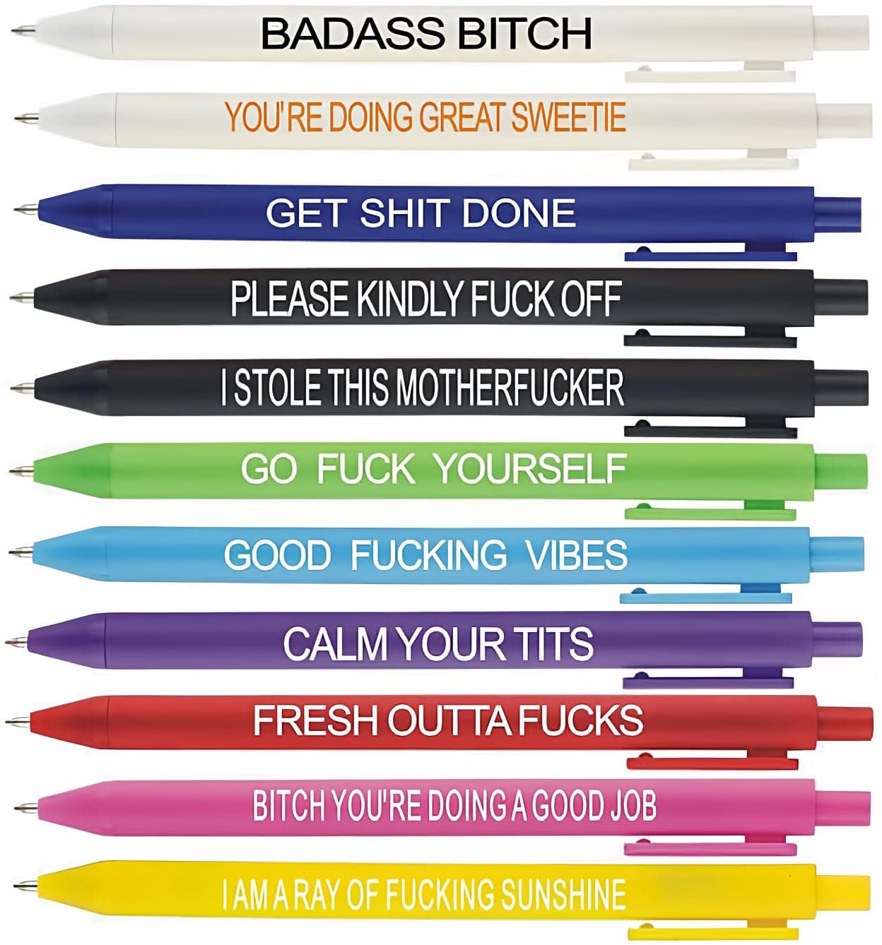 11Pcs Funny Pens Set for Adults, Swear Word Daily Ballpoint Pen, Premium Novelty Days of The Week Dirty Cuss Word Pens for Each Day Funny Office Gifts for Coworkers