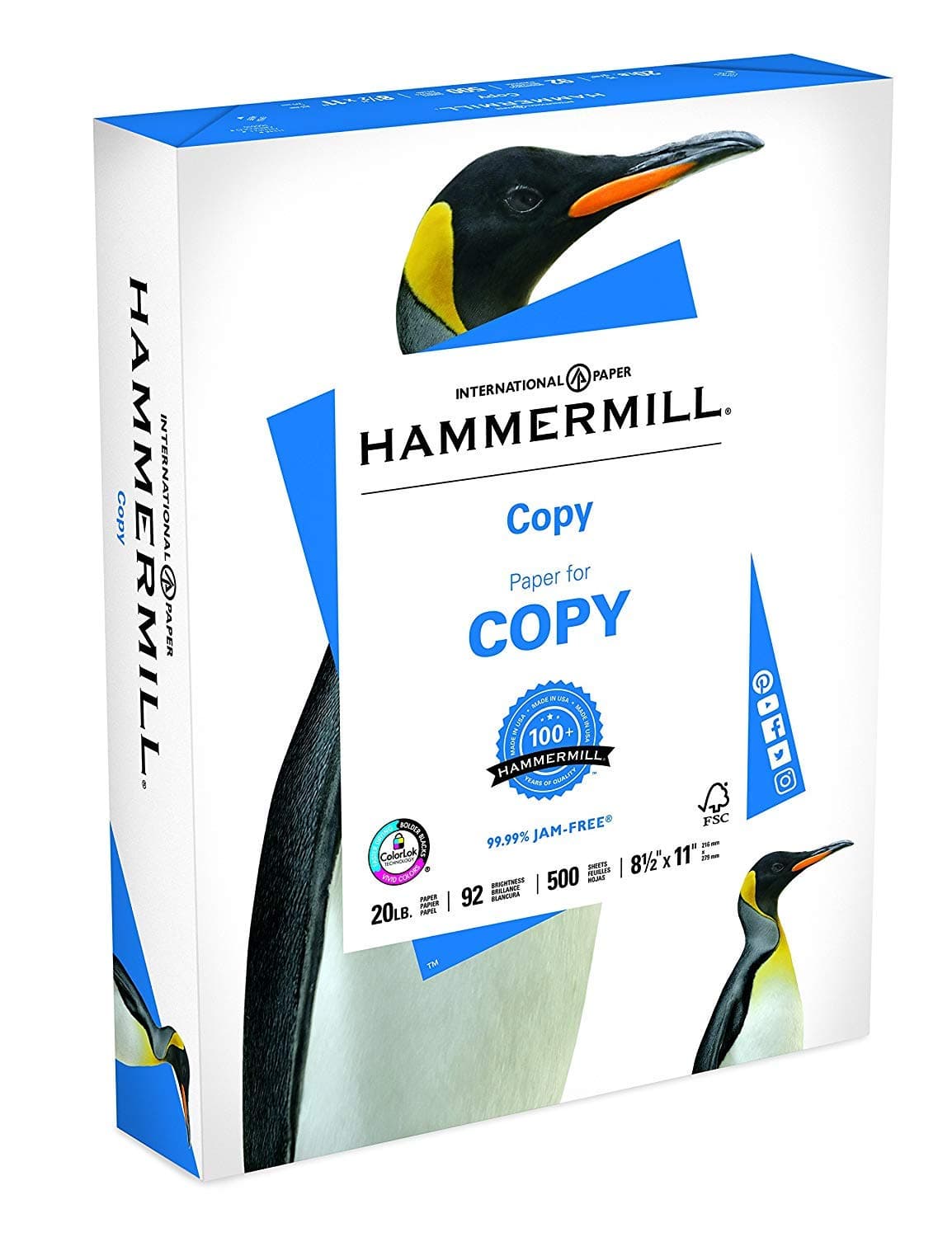 Hammermill 20lb Copy Paper, 8.5 x 11, 1 Ream, 500 Total Sheets 1 Ream