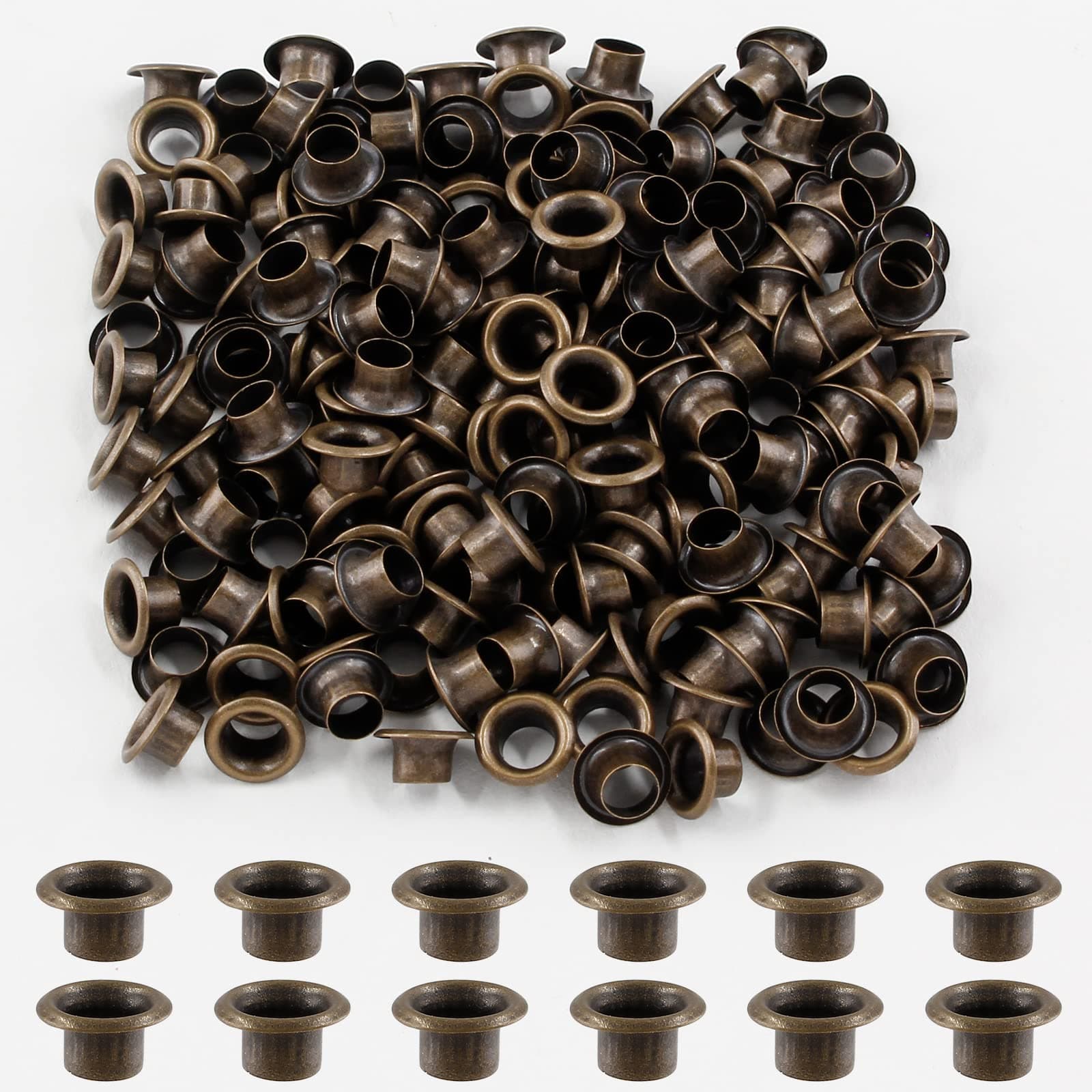 Waziaqoc 200Pcs 1/8inch ID Grommets Eyelets, 3 mm Hole Self Backing Eyelet for Bead Cores, Clothes, Leather，Jewelry, Antique Brass