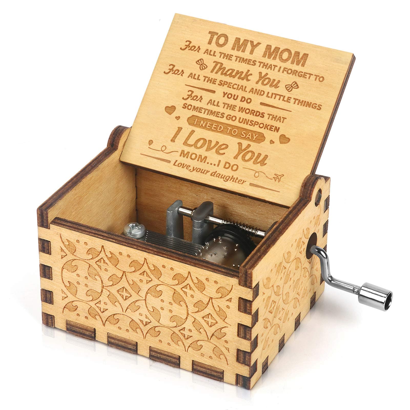 BOOB You Are My Sunshine Hand Crank Music Box small Wood Musical Gift for Mom from Daughter, Mother’s Day Birthday Christmas Keepsake Present for women mama wife gift