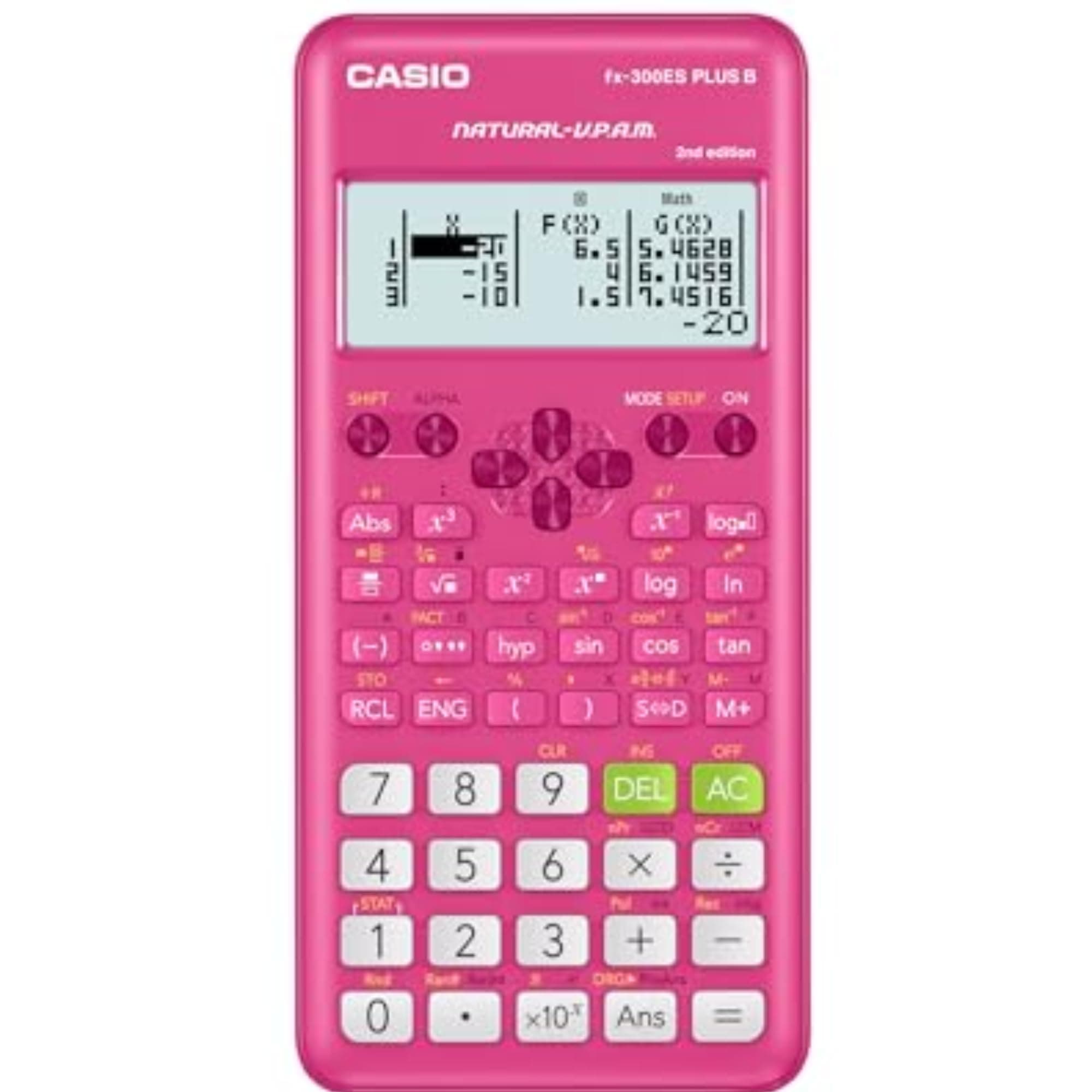 Pink Scientific Calculator, fx-300ESPLS2-PK Model with Natural Textbook Display, 262 Built-in Math Functions, Solar Powered, for Middle School to High School Students
