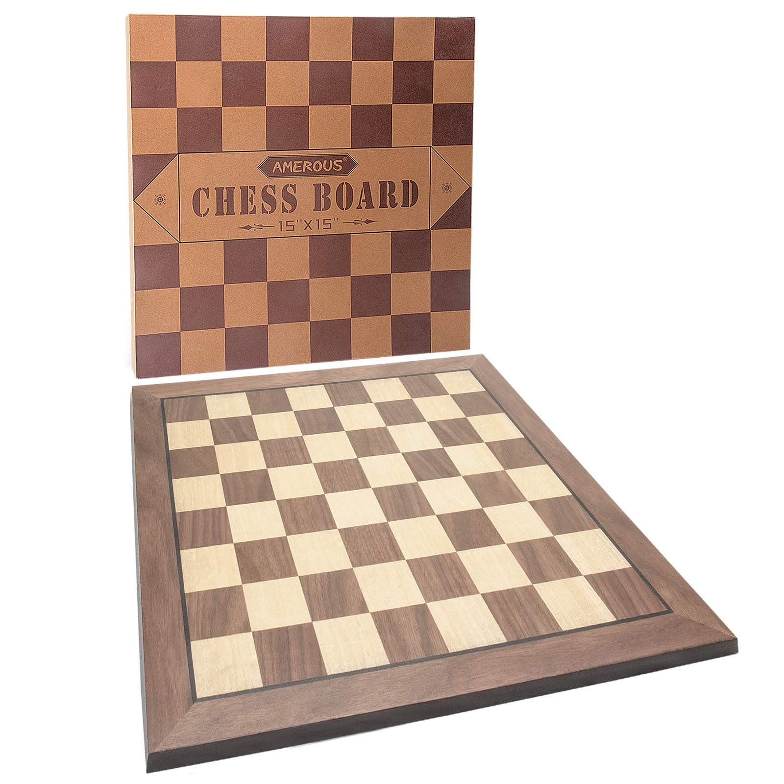 AMEROUS15 Inch Wooden Chess Board - Professional Staunton Tournament Chessboard, No Pieces, Portable, Suitable for Adults, Kids, Beginners, Age 6+