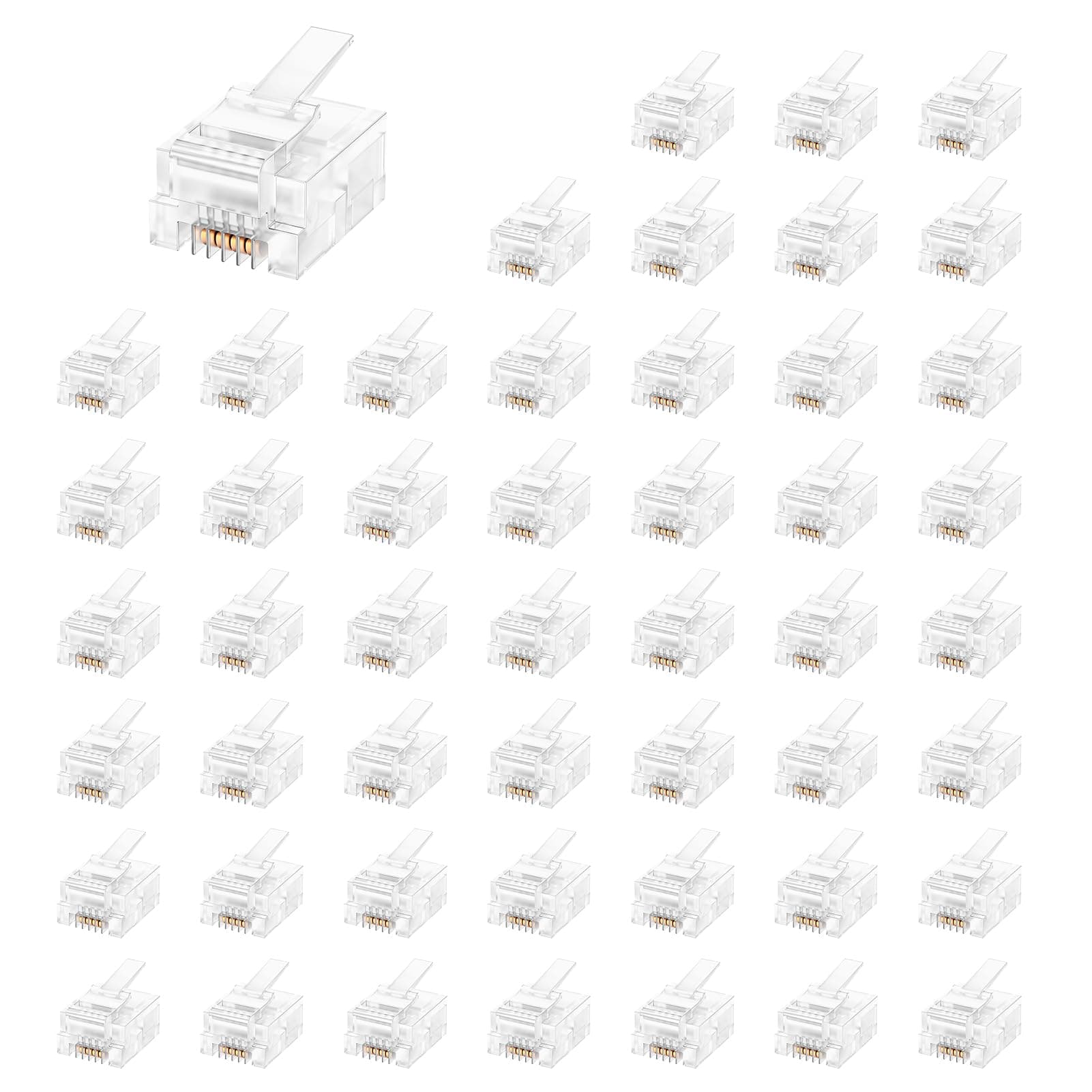 Uvital 100 Pack RJ11 6P4C Plug, Telephone Handset Flat Cord Cable Modular Plug Connector Phone Jack Adapter Crimp End Crimper Clear Plastic Transparent Color