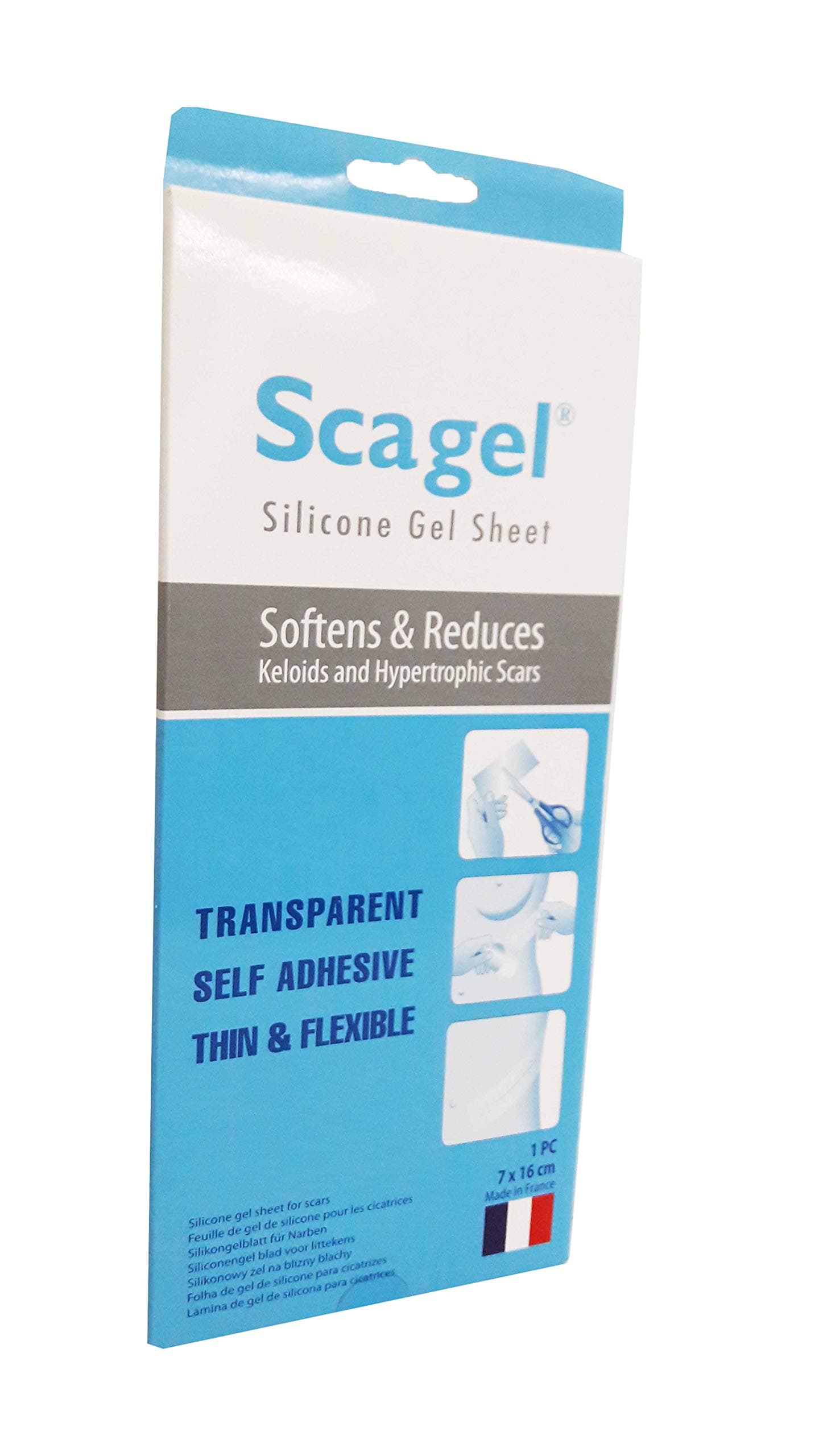 2 Packs of Scagel, Silicone Gel Sheet. Softens & Reduces Keloids and Hypertrophic Scars. Tranparent Self Adhesive Thin & Flexible. (Size: 7cm X 16cm, 1 PC/Pack).