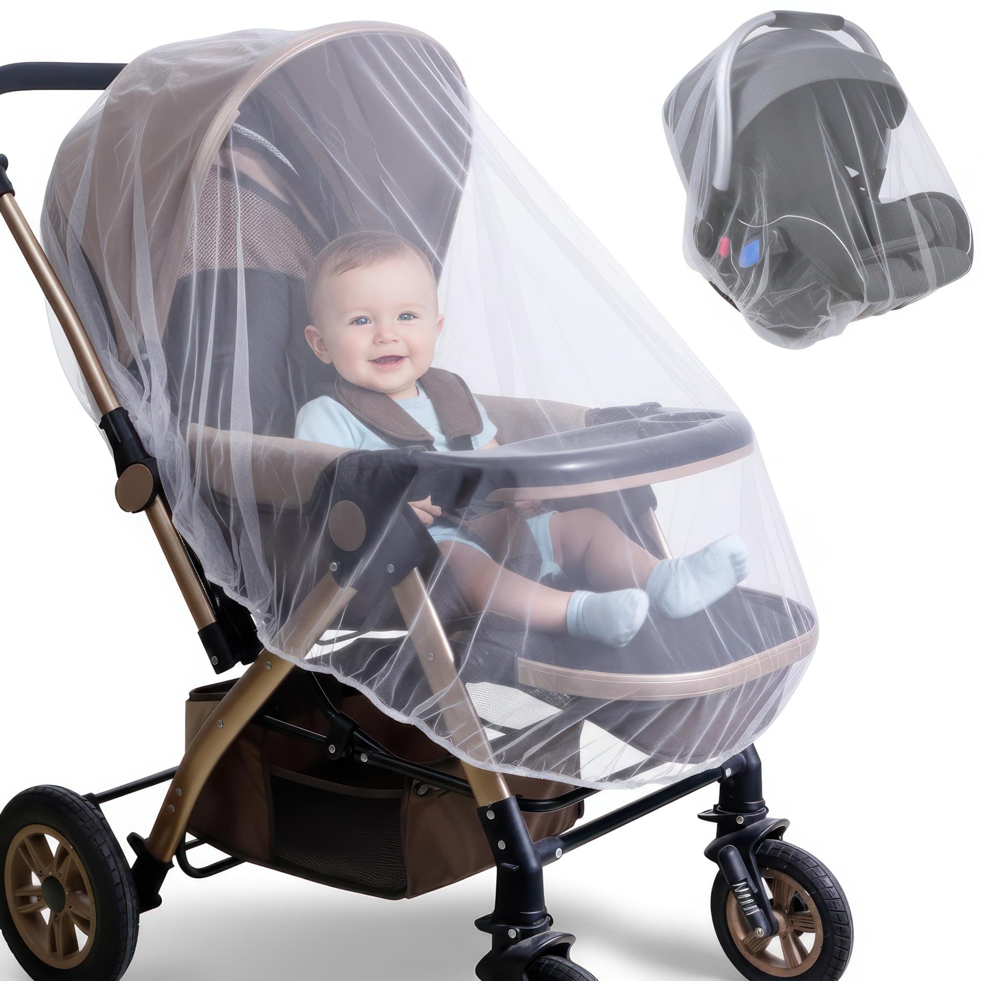 Baby Mosquito Net for Stroller, Car Seat & Bassinet – Premium Infant Bug Netting for Jogger, Carrier & Pack N Play – Toddler Canopy & Gift Packaging White