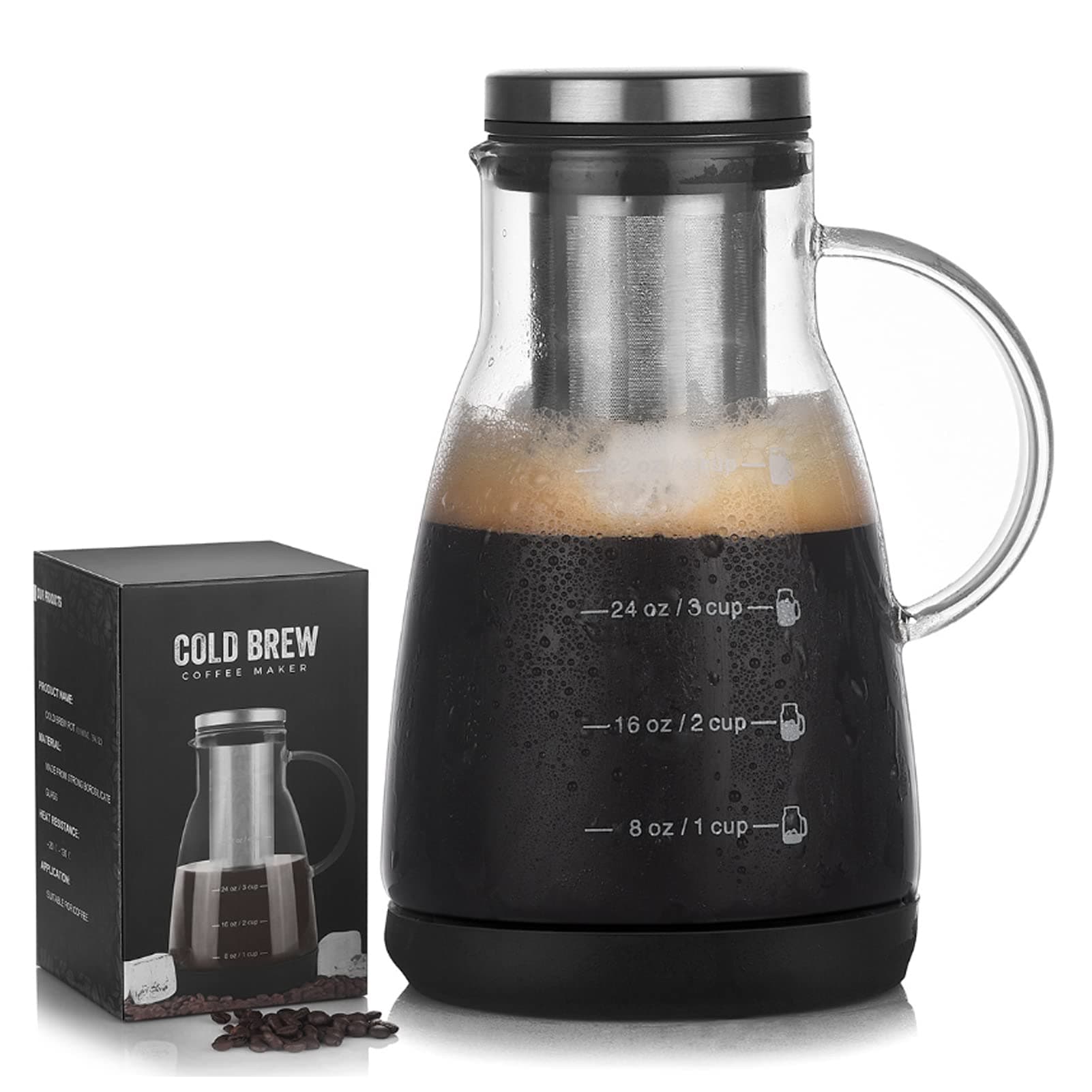 Beauenty Cold Brew Coffee Maker, 32oz Airtight Cold Brew Maker with Removable Stainless Steel Filter, Home Iced Tea or Coffee Pot