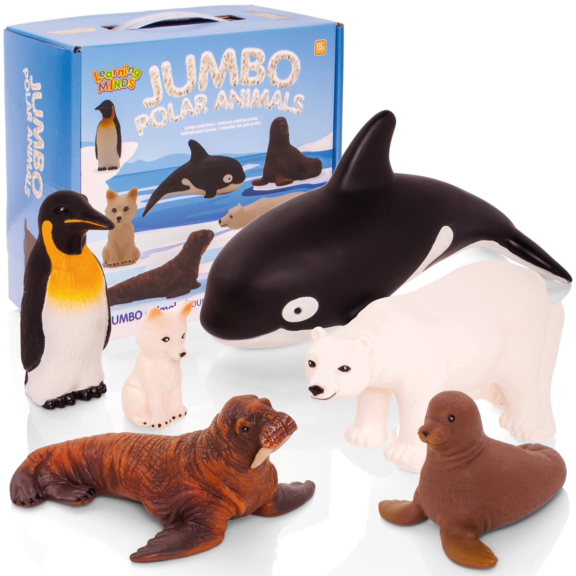 Learning Minds Set of 6 Jumbo Polar Animal Toy Figures - For Kids Aged 18 Months +