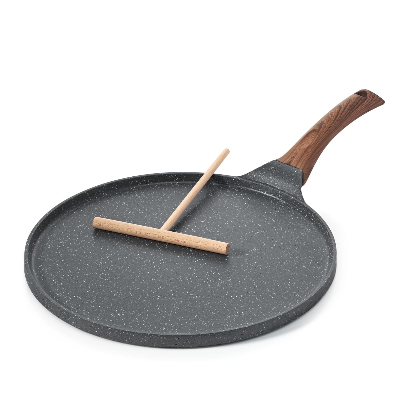 SENSARTE Nonstick Crepe Pan, Swiss Granite Coating Dosa Pan Pancake Flat Skillet Tawa Griddle 10-Inch With Stay-Cool Handle, Induction Compatible, PFOA Free (Gray)