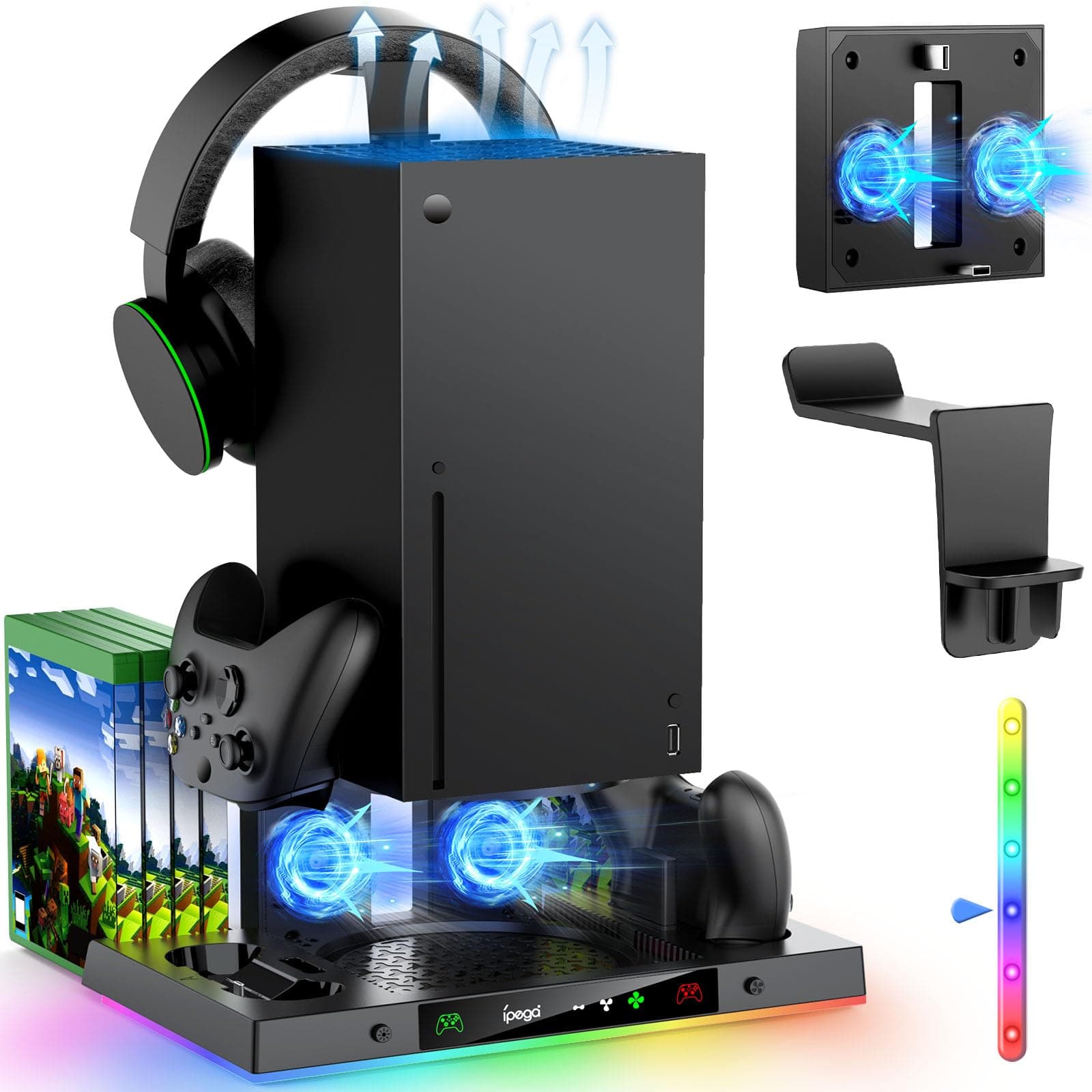 Upgraded Cooling Fan Charging Station for Xbox Series X Console & Controller, Dual Charger Dock & Cooler System Stand with 15 Colorful Lights for Xbox Series X Accessories Kit