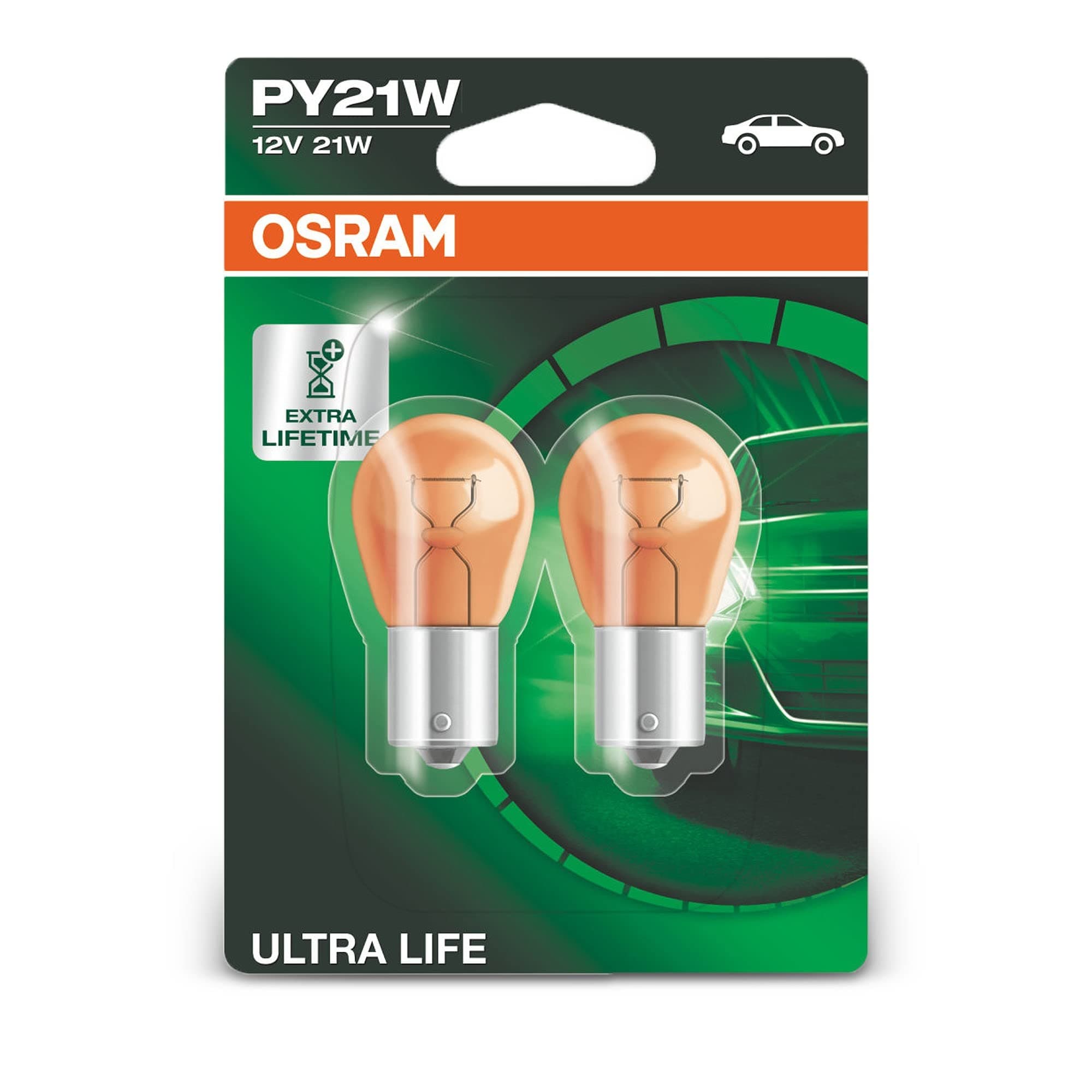 ULTRA LIFE PY21W halogen signal lamp, turn indicator light, 7507ULT-02B, 12 V passenger car, double blister (2 units)
