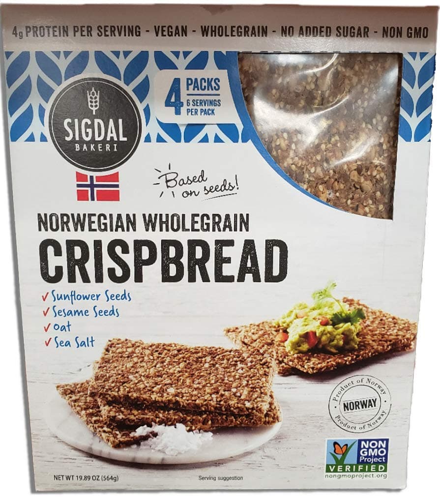 Sigdal Bakeri Norwegian Wholegrain Crispbread- With Sunflower Seeds, Sesame Seeds, Oats, & Sea Salt
