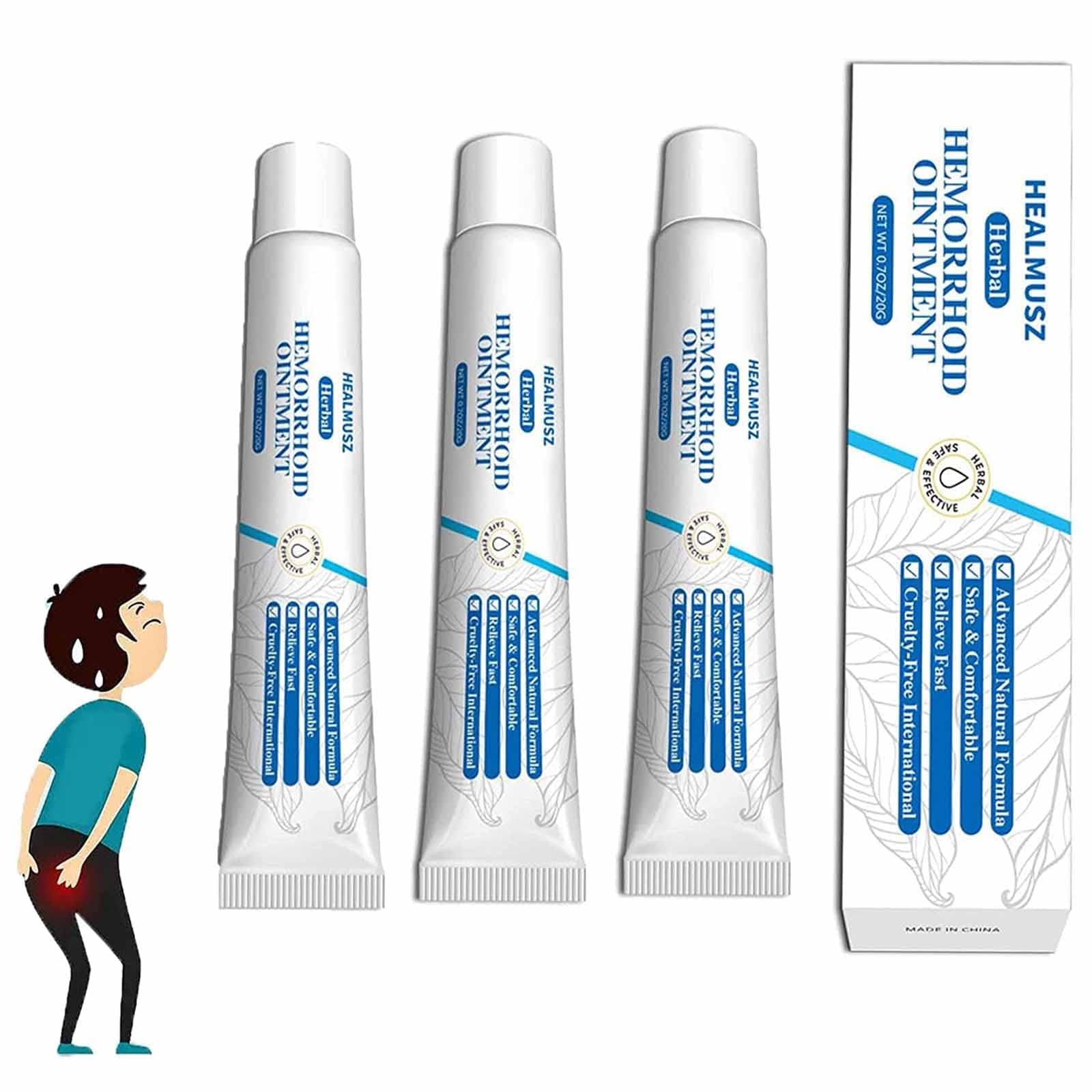 TOPVOP 3Pcs Natural Herbal Hemorrhoid Cream, Hemorrhoid Treatment Cream Gel for Pain Relief, Fast Relief Hemorrhoid Cream, Anel Fissure Treatment, Hemorrhoids Shrink Ointment, Relieve Itching Cream