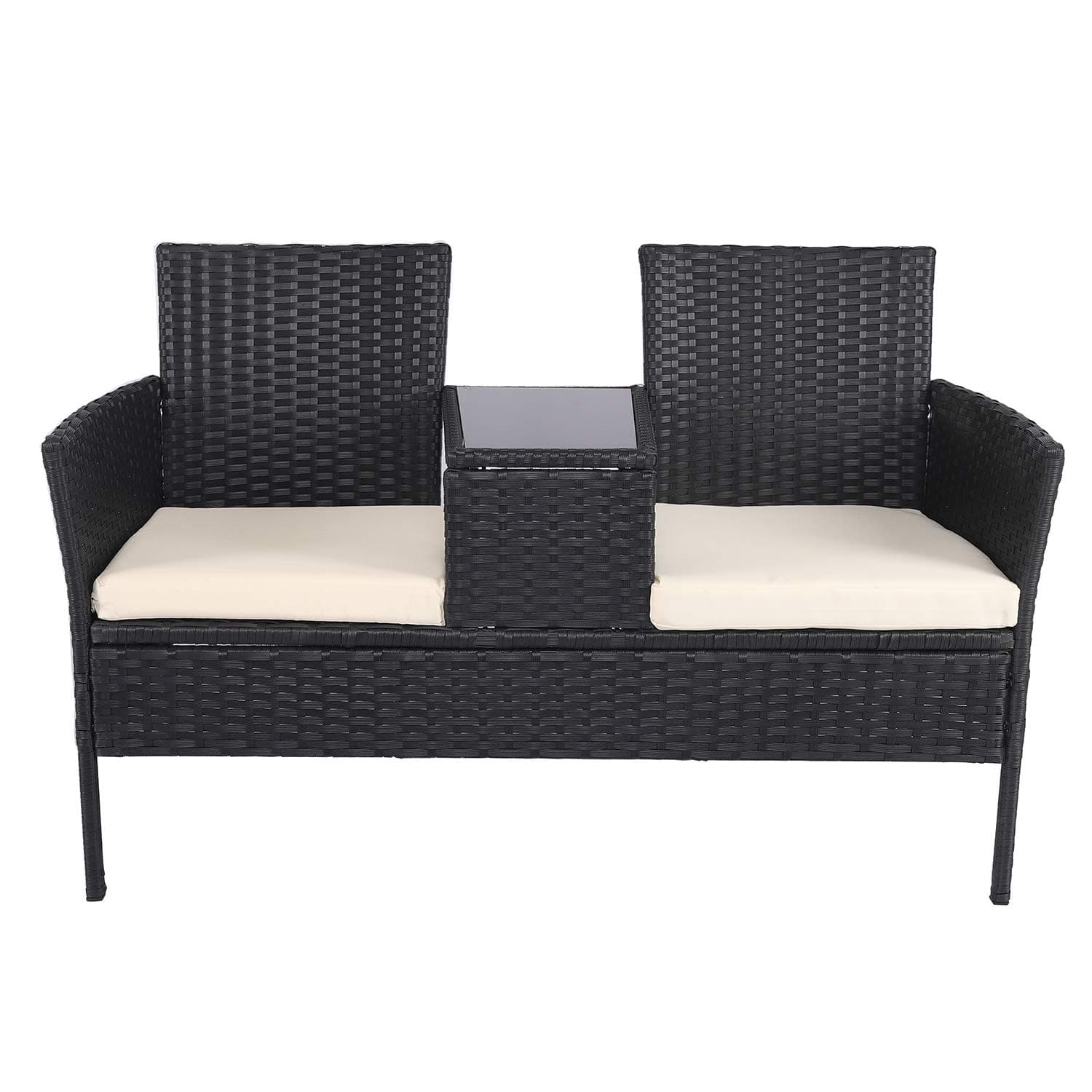 Strandgut mile 2 Seater Polyrattan Table Black Bench