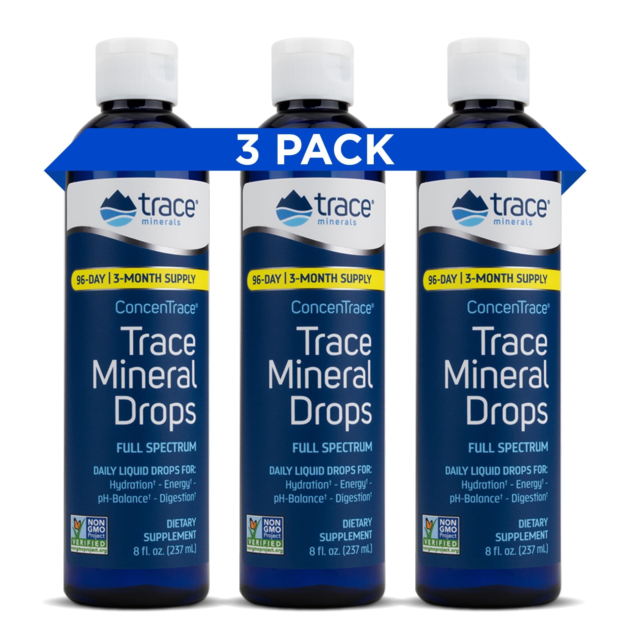 ConcenTrace Electrolyte Drops | pH Balanced Liquid Minerals for Energy, Digestion & Rehydration | 711ml (3 Pack) by Trace Minerals