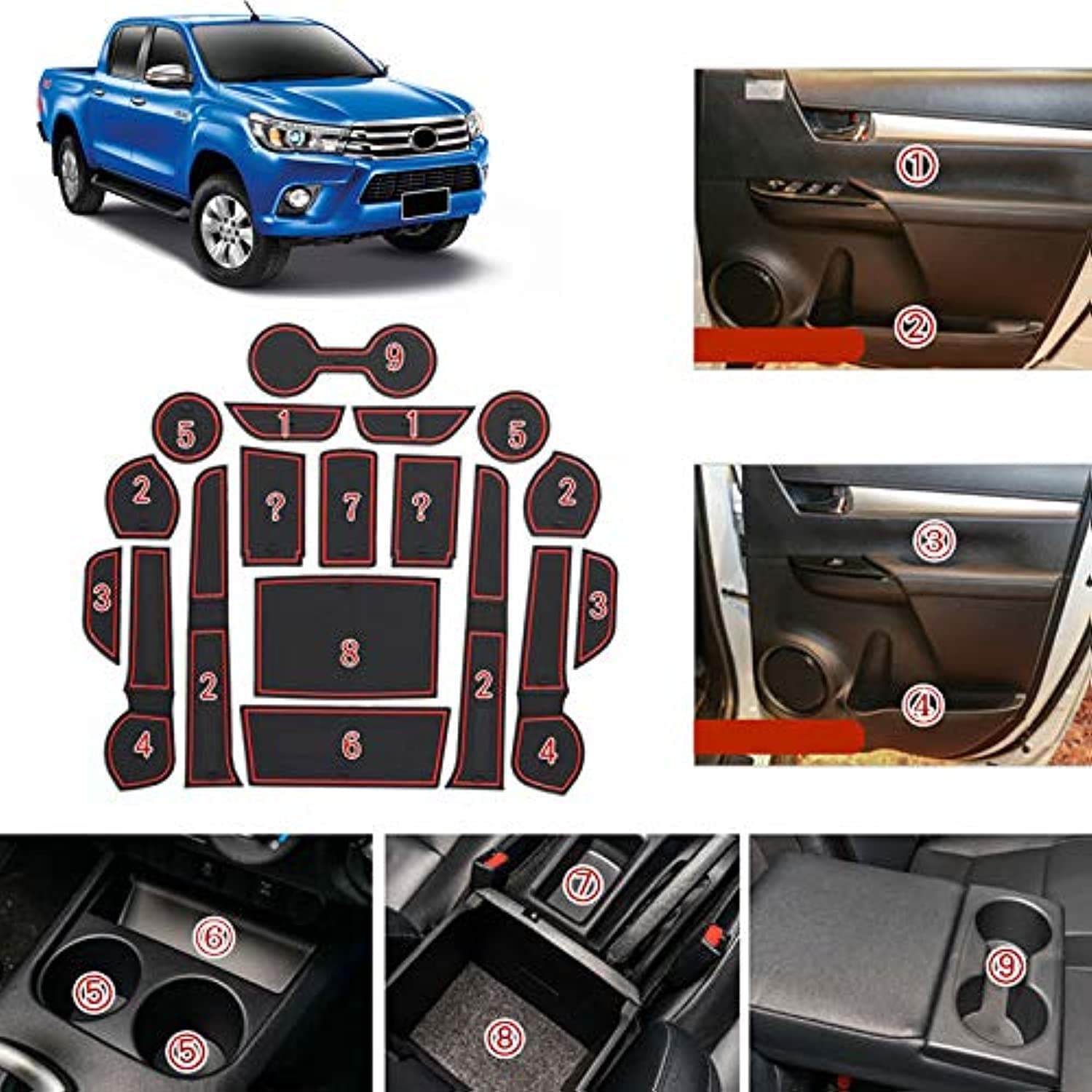 ITrims Accessories for Toyota Hilux/Hilux Revo 2016-2021: Car Storage Box, Mats & Gap Pads - 18PCS